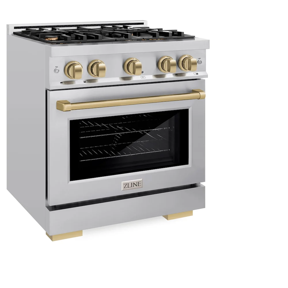 ZLINE Autograph Edition 30 in. 4.2 cu. ft. Select Gas Range with 4 Burner Cooktop and Convection Gas Oven in Stainless Steel and Champagne Bronze Accents, Open Box-Great Condition - Image 6