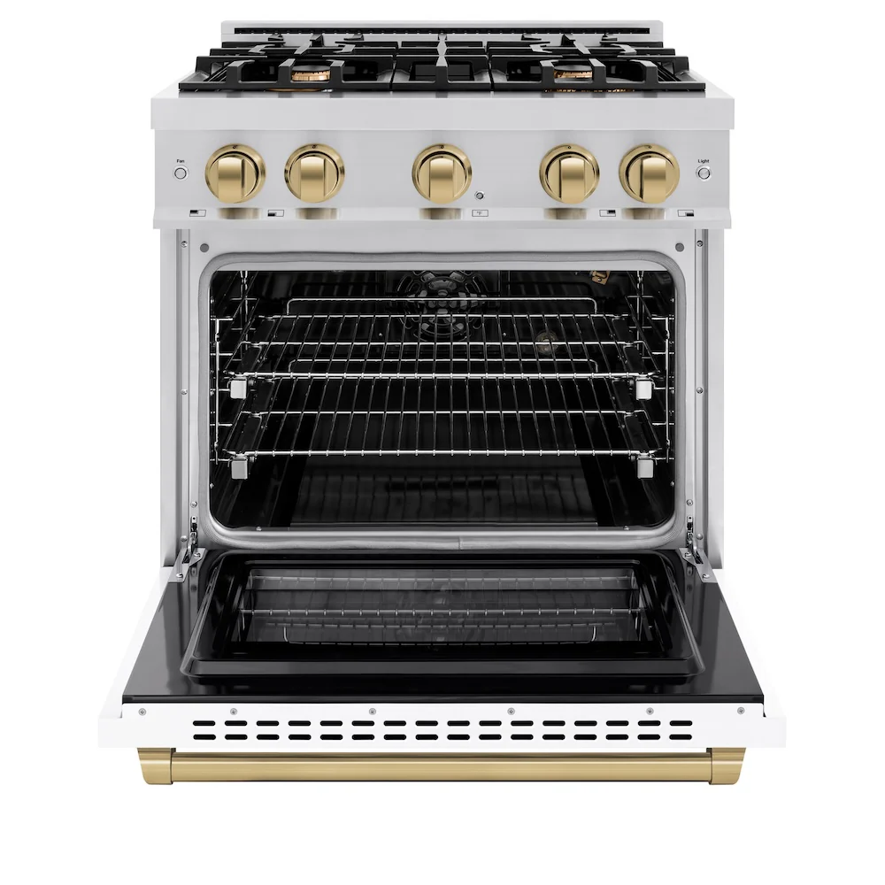 ZLINE Autograph Edition 30 in. 4.2 cu. ft. Select Gas Range with 4 Burner Cooktop and Convection Gas Oven in Stainless Steel with White Matte Door and Champagne Bronze Accents, Open Box-Great Condition - Image 5