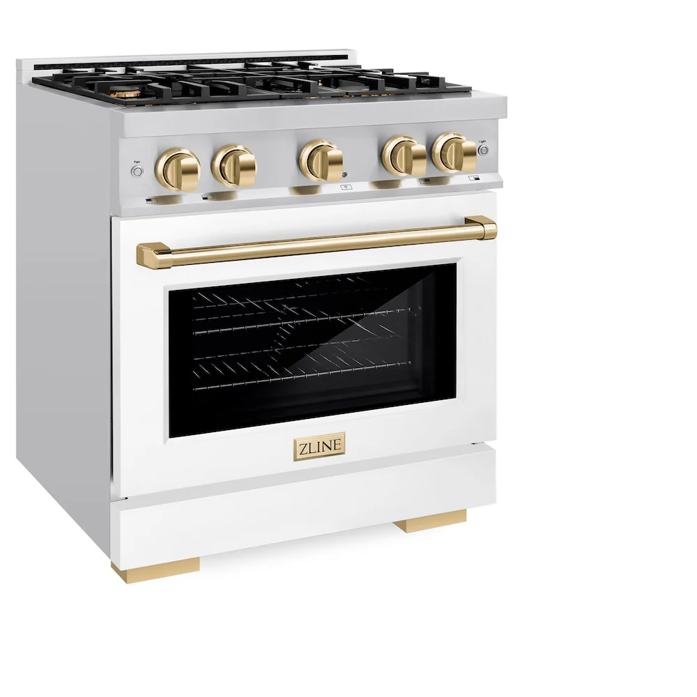 ZLINE Autograph Edition 30 in. 4.2 cu. ft. Select Gas Range with 4 Burner Cooktop and Convection Gas Oven in Stainless Steel with White Matte Door and Polished Gold Accents, Open Box-Great Condition - Image 6