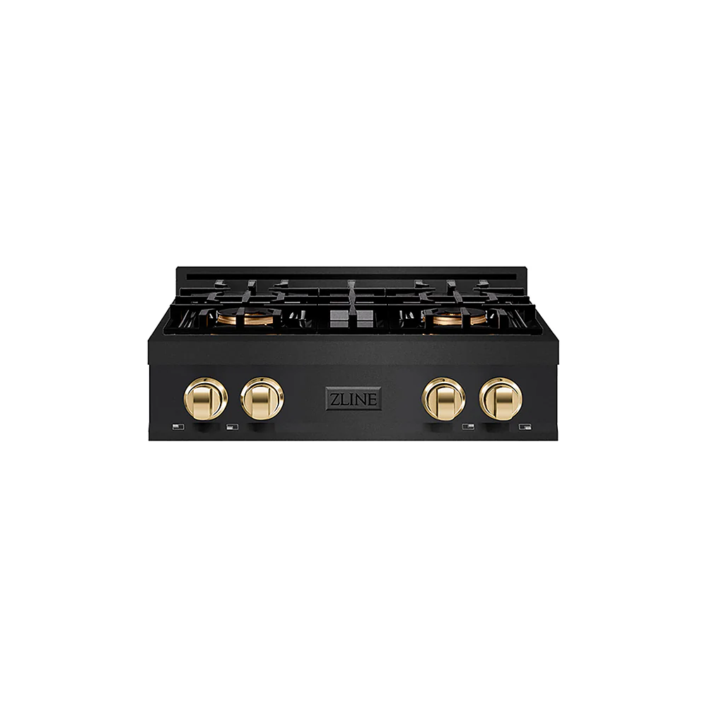 ZLINE Autograph Edition 30 in. Classic Gas Rangetop with 4 Burner DuoPro™ Cooktop in Black Stainless Steel and Polished Gold Accents, Open Box-Great Condition - Image 3