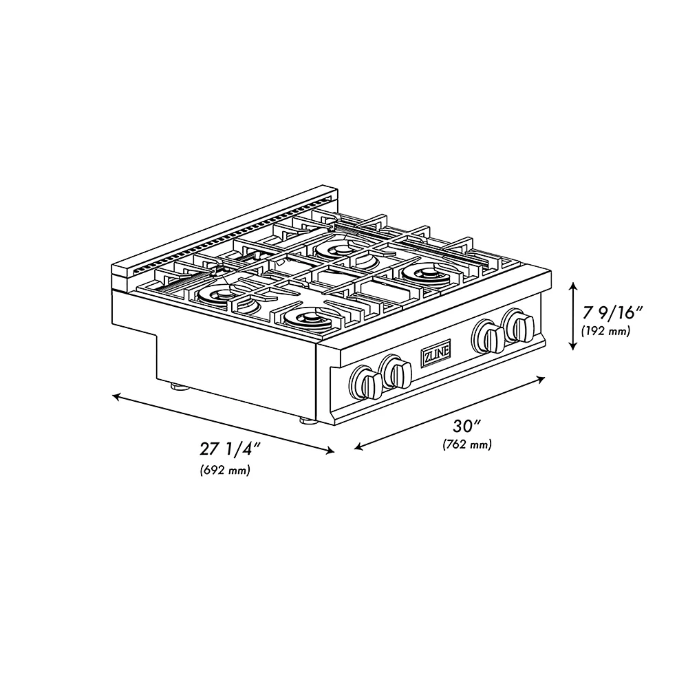 ZLINE Autograph Edition 30 in. Classic Gas Rangetop with 4 Burner DuoPro™ Cooktop in Black Stainless Steel and Polished Gold Accents, Open Box-Great Condition - Image 9
