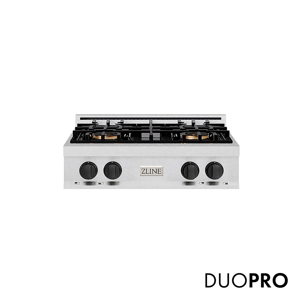 ZLINE Autograph Edition 30 in. Classic Gas Rangetop with 4 Burner DuoPro™ Cooktop in Satin Stainless Steel and Matte Black Accents, Open Box-Great Condition