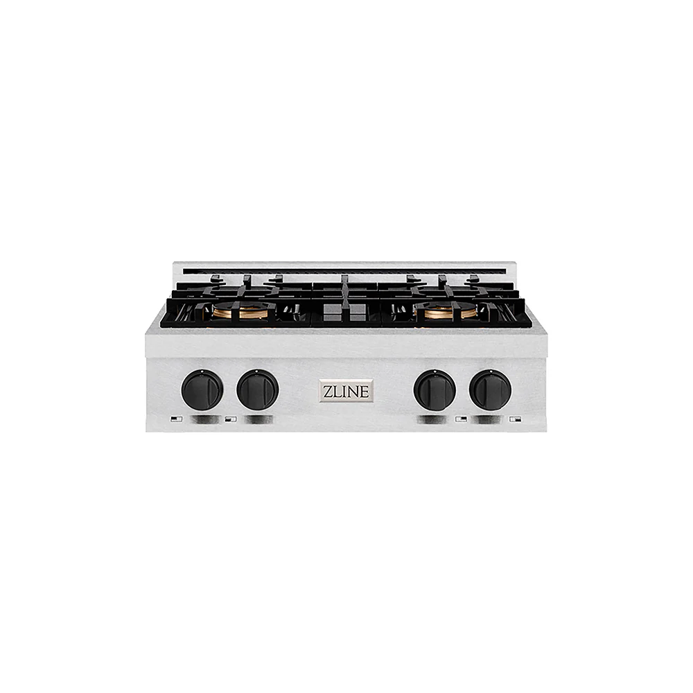 ZLINE Autograph Edition 30 in. Classic Gas Rangetop with 4 Burner DuoPro™ Cooktop in Satin Stainless Steel and Matte Black Accents, Open Box-Great Condition - Image 3