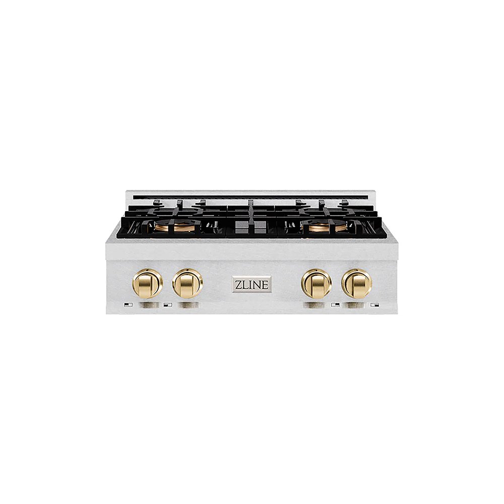 ZLINE Autograph Edition 30 in. Classic Gas Rangetop with 4 Burner DuoPro™ Cooktop in Satin Stainless Steel and Polished Gold Accents, Open Box-Great Condition - Image 3