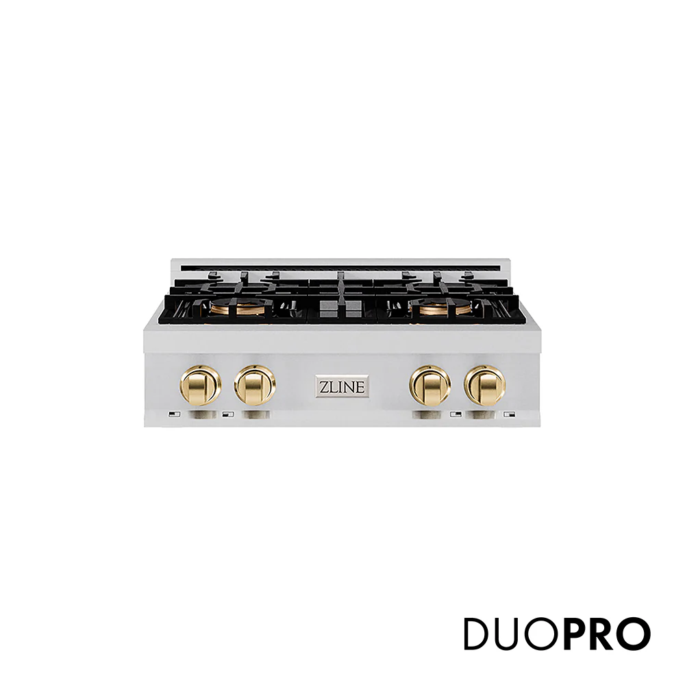 ZLINE Autograph Edition 30 in. Classic Gas Rangetop with 4 Burner DuoPro™ Cooktop in Stainless Steel and Polished Gold Accents, Open Box-Great Condition