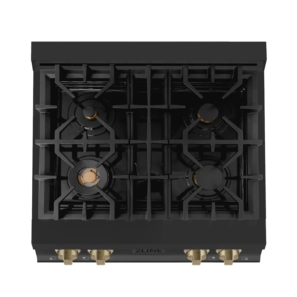 ZLINE Autograph Edition 30 in. Legacy Gas Rangetop with 4 Burners and Porcelain Cooktop in Black Stainless Steel with Champagne Bronze Accents, Open Box-Great Condition - Image 3