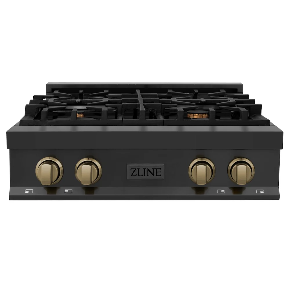 ZLINE Autograph Edition 30 in. Legacy Gas Rangetop with 4 Burners and Porcelain Cooktop in Black Stainless Steel with Champagne Bronze Accents, Open Box-Great Condition - Image 4