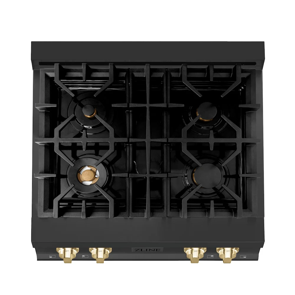 ZLINE Autograph Edition 30 in. Legacy Gas Rangetop with 4 Burners and Porcelain Cooktop in Black Stainless Steel with Polished Gold Accents, Open Box-Great Condition - Image 2