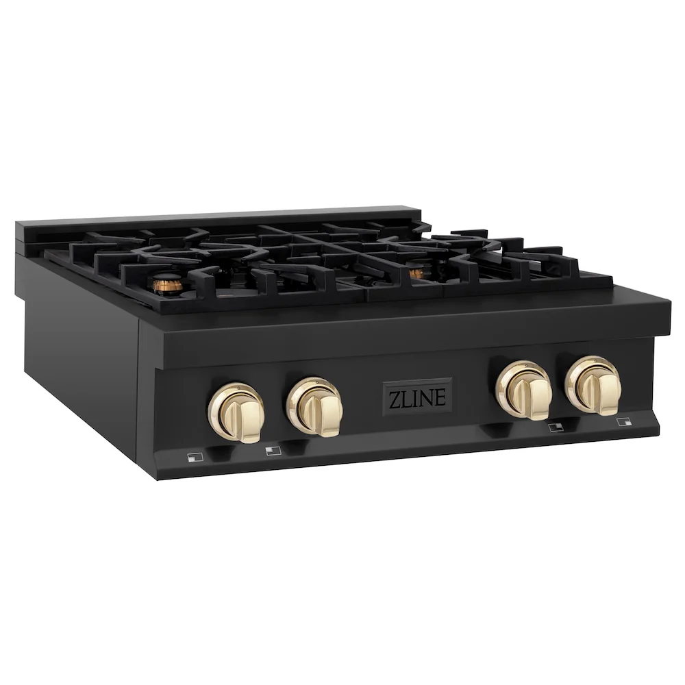 ZLINE Autograph Edition 30 in. Legacy Gas Rangetop with 4 Burners and Porcelain Cooktop in Black Stainless Steel with Polished Gold Accents, Open Box-Great Condition - Image 5