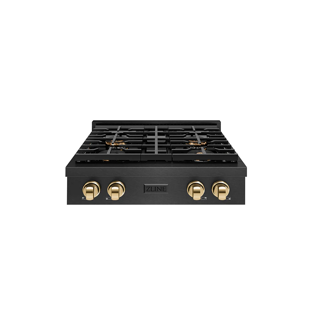 ZLINE Autograph Edition 30 in. Paramount Gas Rangetop with 4 Burner DuoPro™ Cooktop in Black Satin Stainless Steel and Polished Gold Accents, Open Box-Great Condition - Image 3