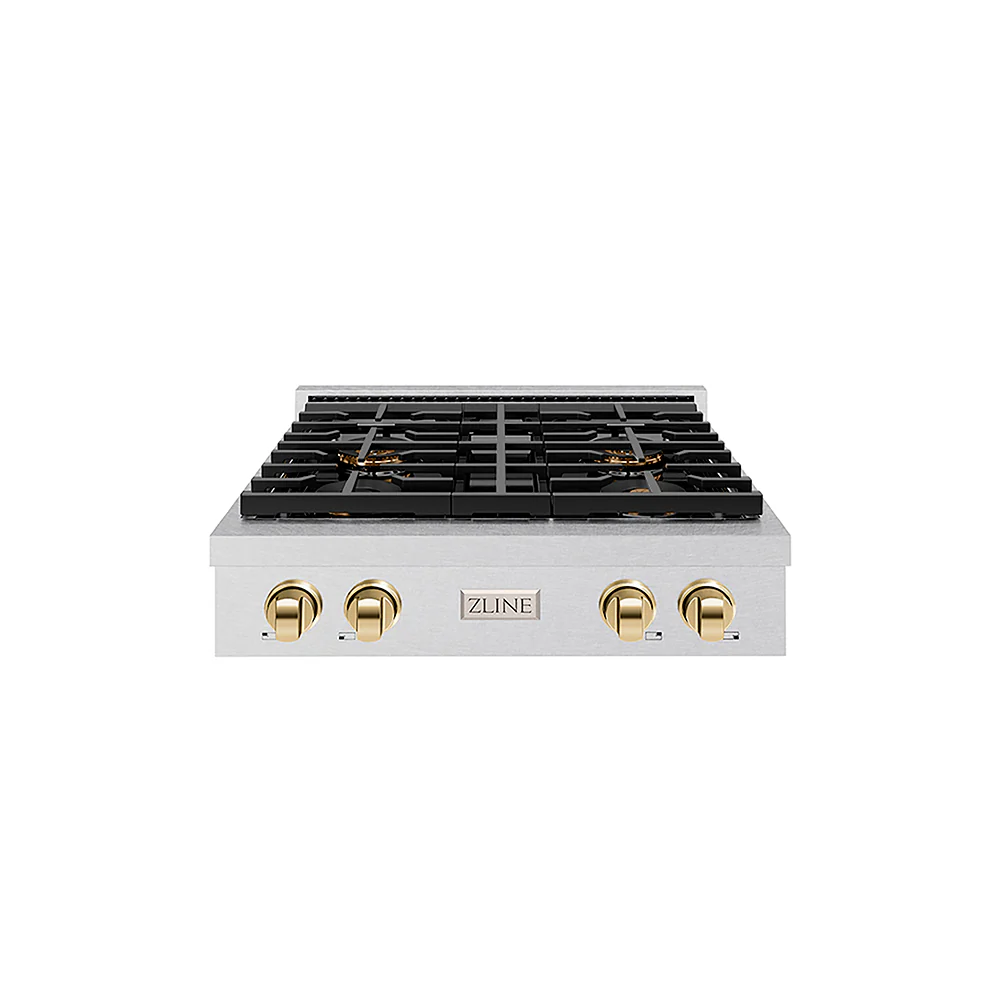 ZLINE Autograph Edition 30 in. Paramount Gas Rangetop with 4 Burner DuoPro™ Cooktop in Satin Stainless Steel and Polished Gold Accents, Open Box-Great Condition - Image 3