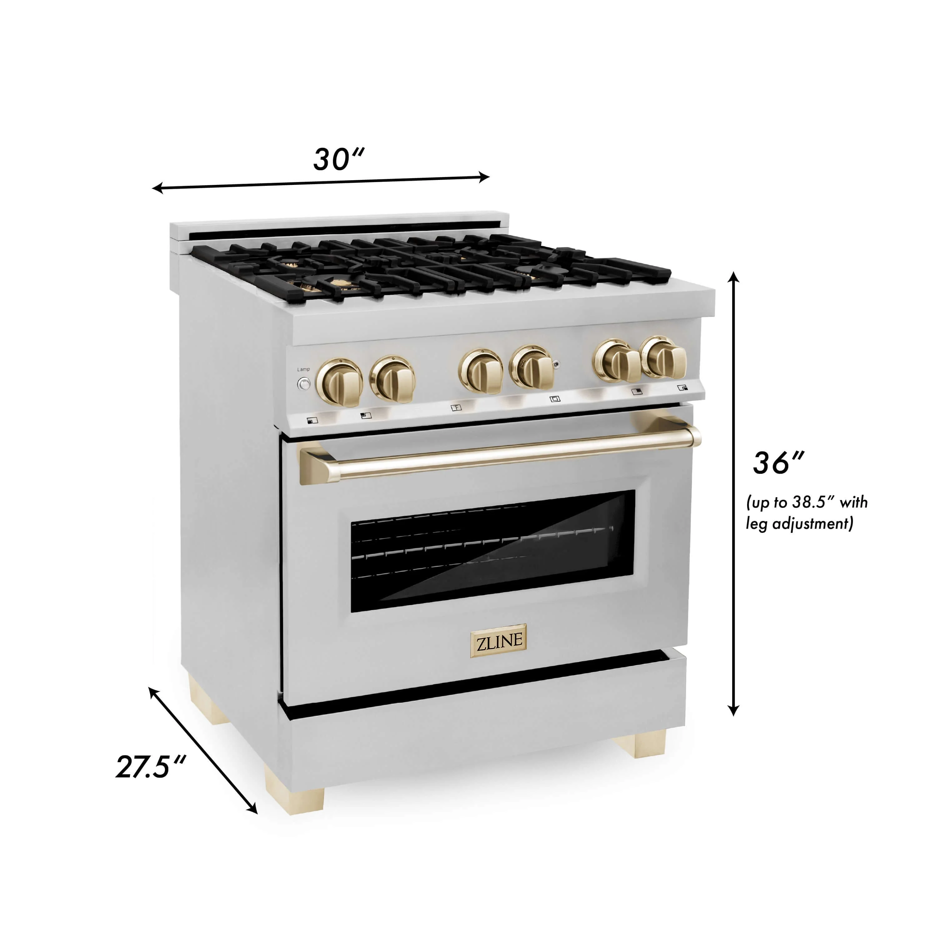 ZLINE Autograph Edition 30 in. Kitchen Package with Stainless Steel Dual Fuel Range, Range Hood, Dishwasher, and Refrigerator with External Water Dispenser with Polished Gold Accents (4AKPR-RARHDWM30-G) - Image 10