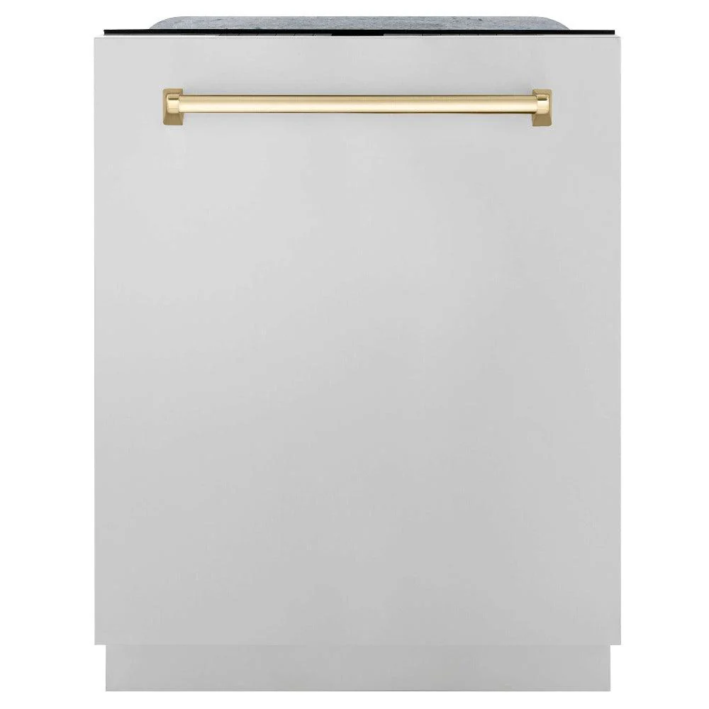 ZLINE Autograph Edition 30 in. Kitchen Package with Stainless Steel Dual Fuel Range, Range Hood, Dishwasher, and Refrigerator with External Water Dispenser with Polished Gold Accents (4AKPR-RARHDWM30-G) - Image 16