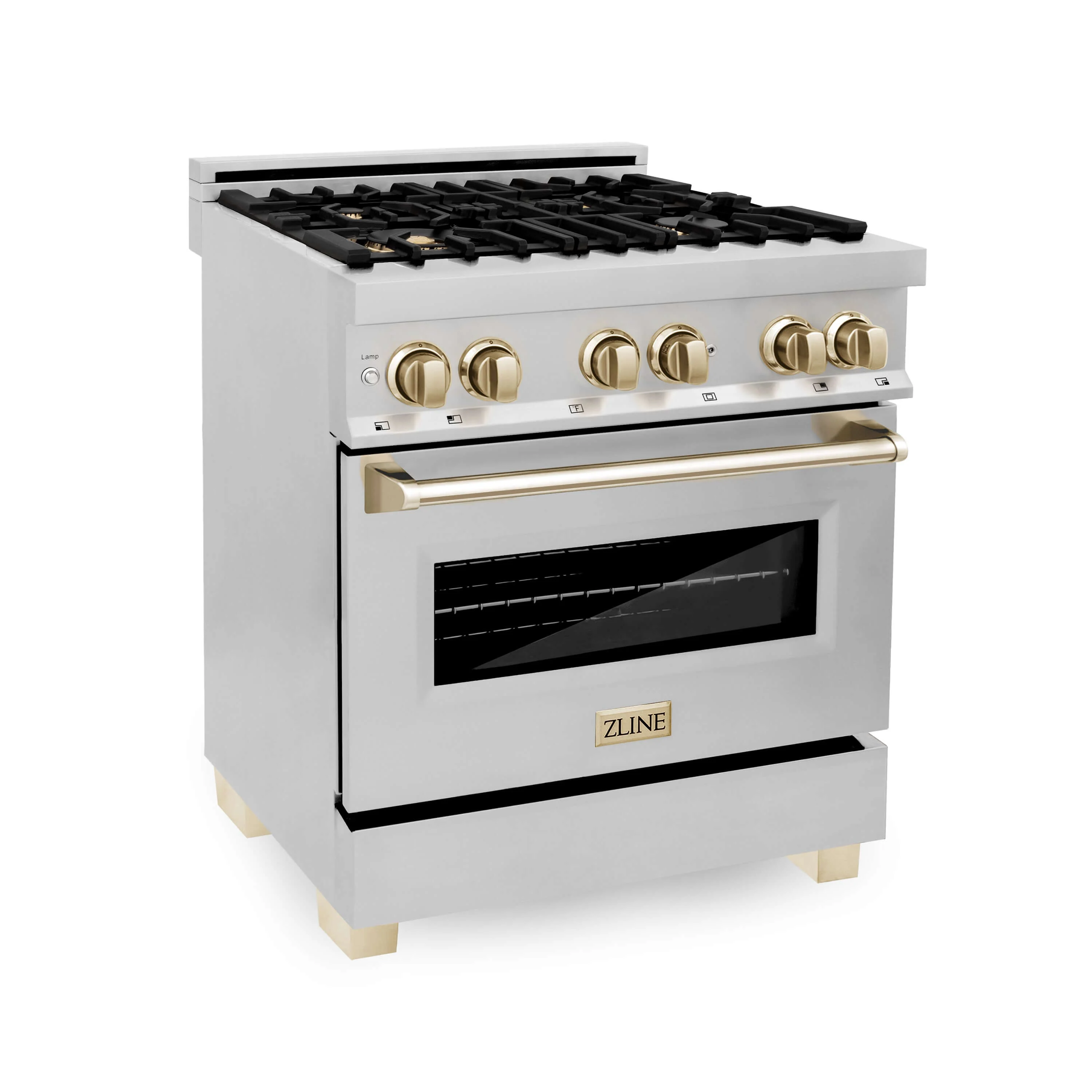 ZLINE Autograph Edition 30 in. Kitchen Package with Stainless Steel Dual Fuel Range, Range Hood, Dishwasher, and Refrigerator with External Water Dispenser with Polished Gold Accents (4AKPR-RARHDWM30-G) - Image 2