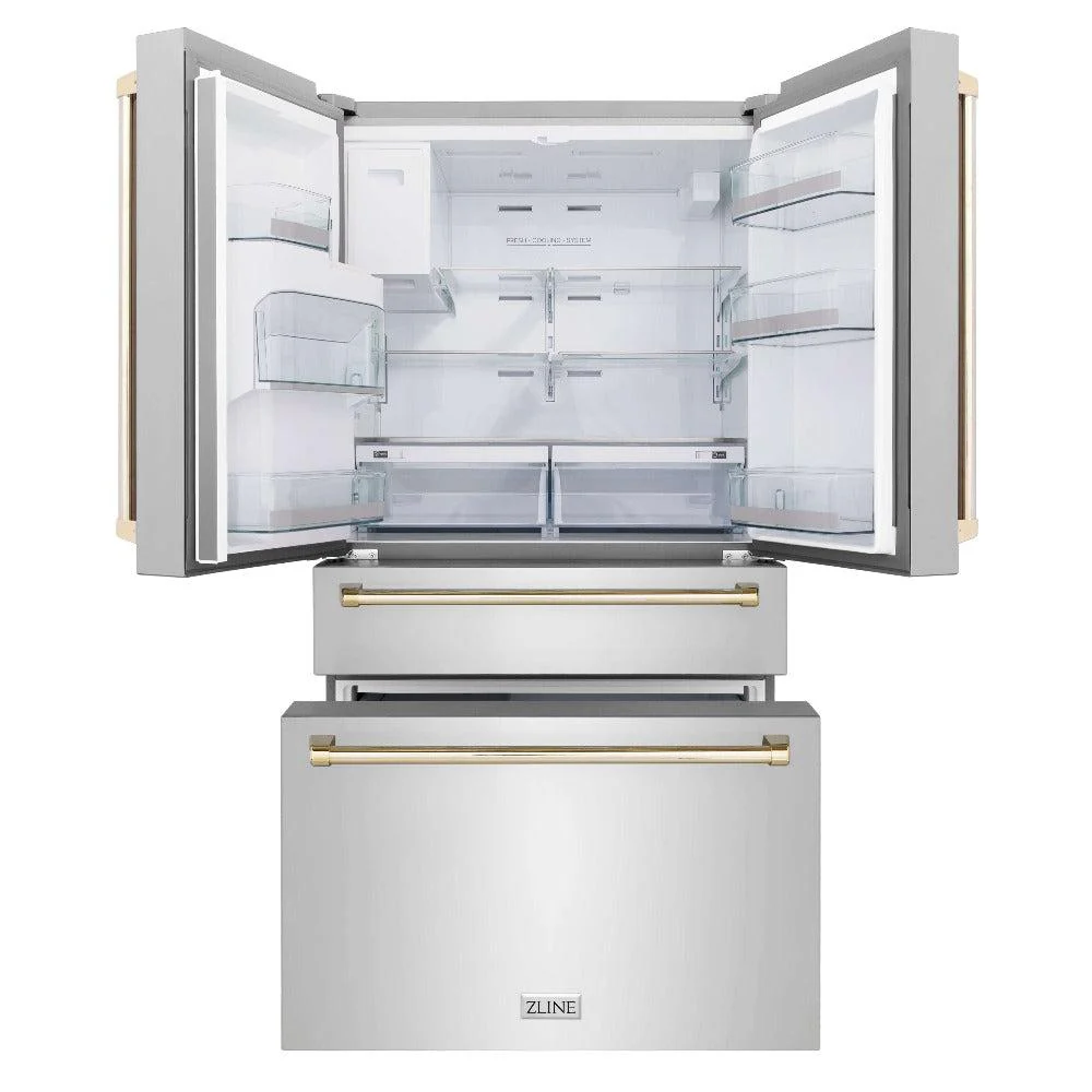 ZLINE Autograph Edition 30 in. Kitchen Package with Stainless Steel Dual Fuel Range, Range Hood, Dishwasher, and Refrigerator with External Water Dispenser with Polished Gold Accents (4AKPR-RARHDWM30-G) - Image 23
