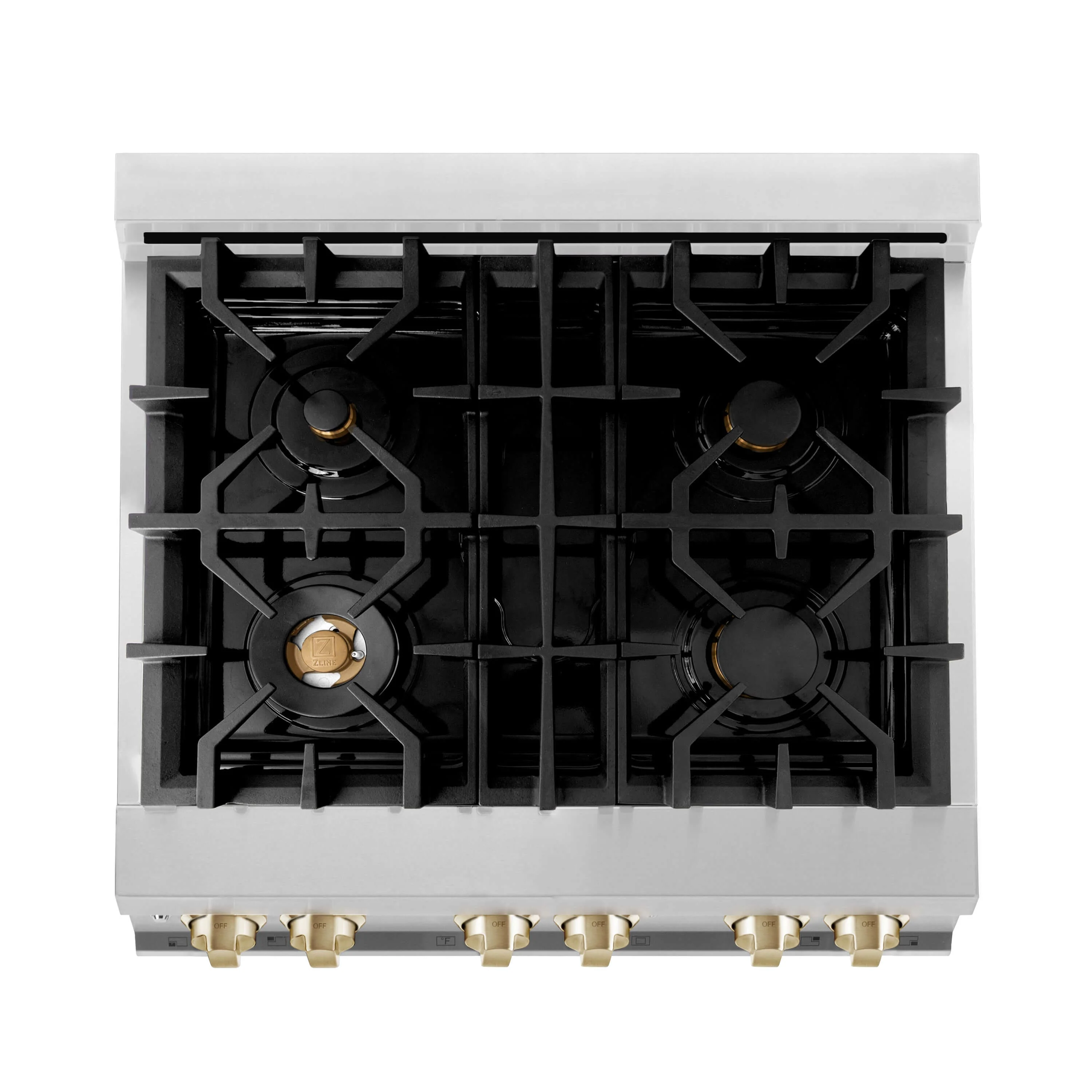 ZLINE Autograph Edition 30 in. Kitchen Package with Stainless Steel Dual Fuel Range, Range Hood, Dishwasher, and Refrigerator with External Water Dispenser with Polished Gold Accents (4AKPR-RARHDWM30-G) - Image 5