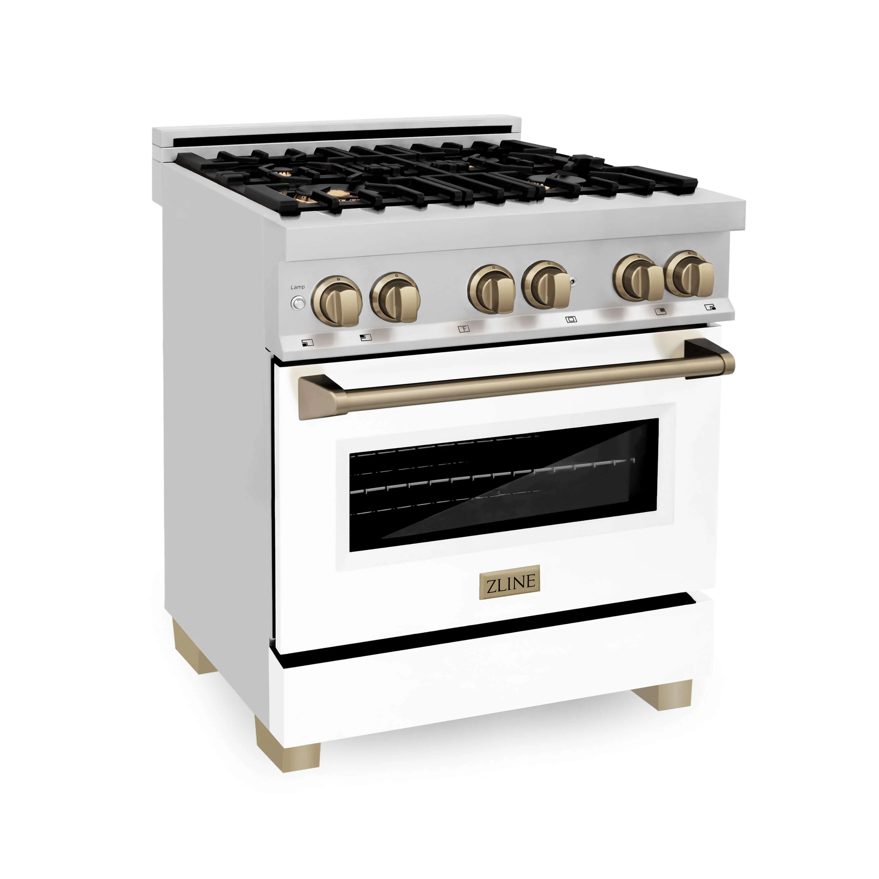 ZLINE Autograph Edition 30 in. Kitchen Package with Stainless Steel Dual Fuel Range with White Matte Door and Range Hood with Champagne Bronze Accents (2AKP-RAWMRH30-CB) - Image 2