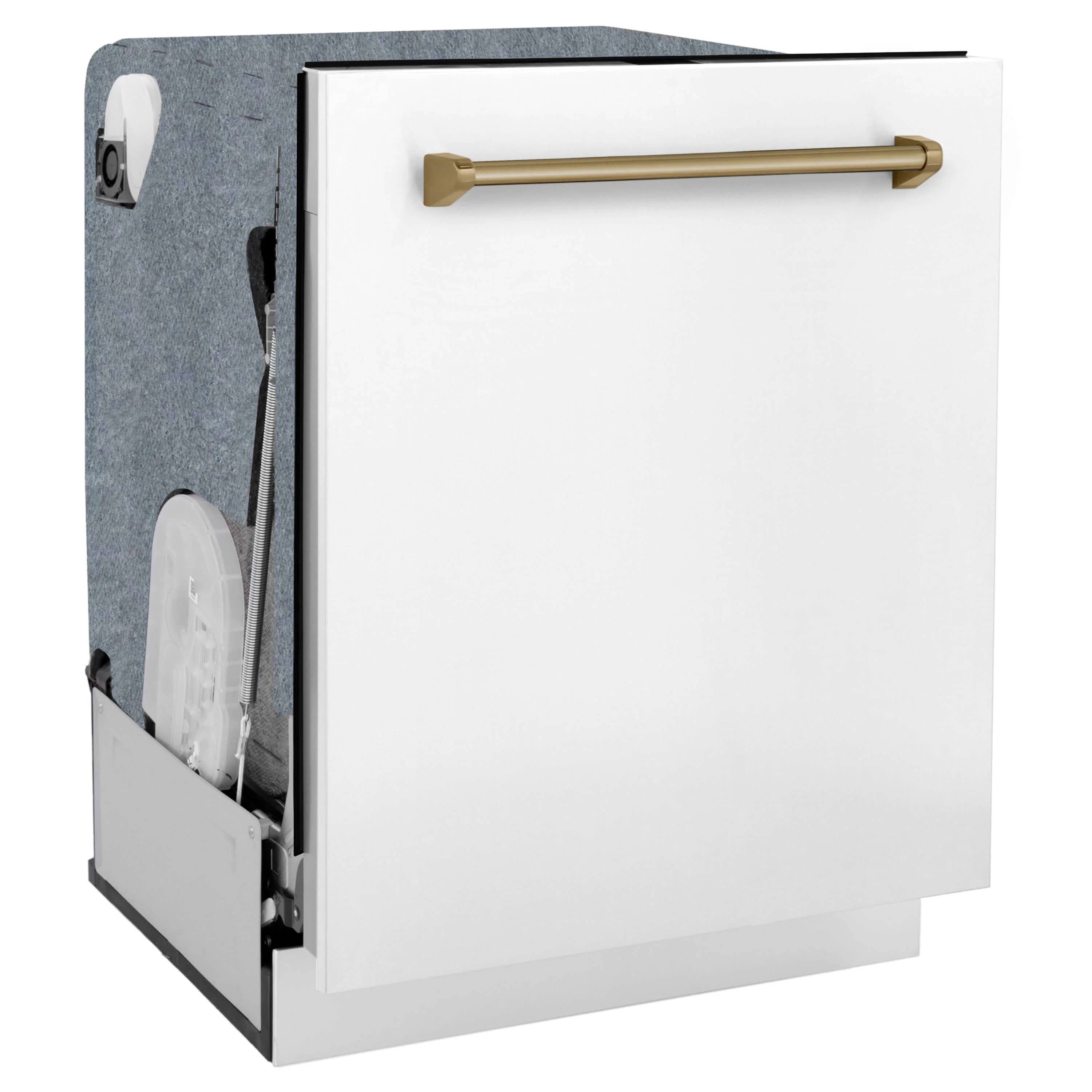 ZLINE Autograph Edition 30 in. Kitchen Package with Stainless Steel Dual Fuel Range with White Matte Door, Range Hood and Dishwasher with Champagne Bronze Accents (3AKP-RAWMRHDWM30-CB) - Image 16