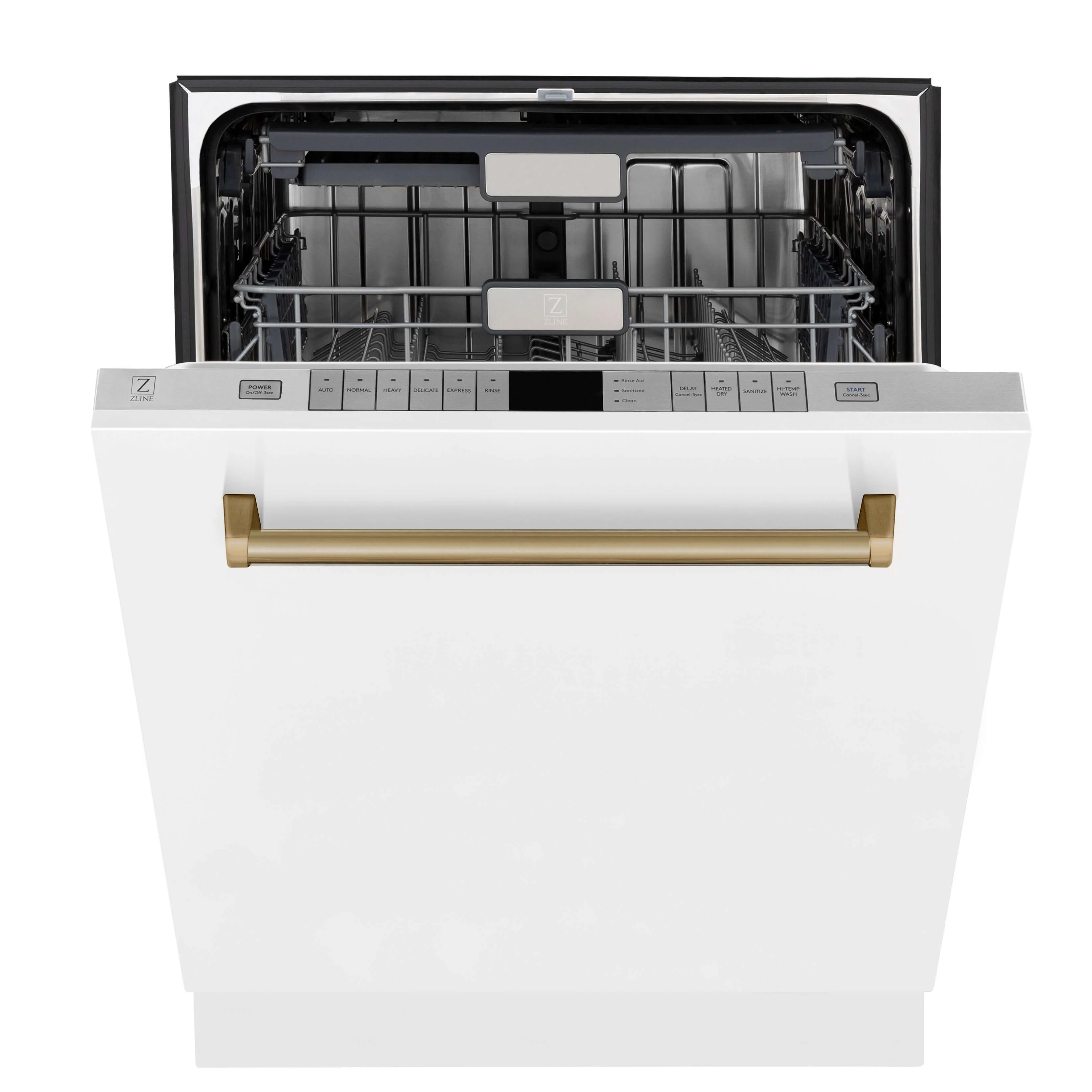 ZLINE Autograph Edition 30 in. Kitchen Package with Stainless Steel Dual Fuel Range with White Matte Door, Range Hood and Dishwasher with Champagne Bronze Accents (3AKP-RAWMRHDWM30-CB) - Image 19