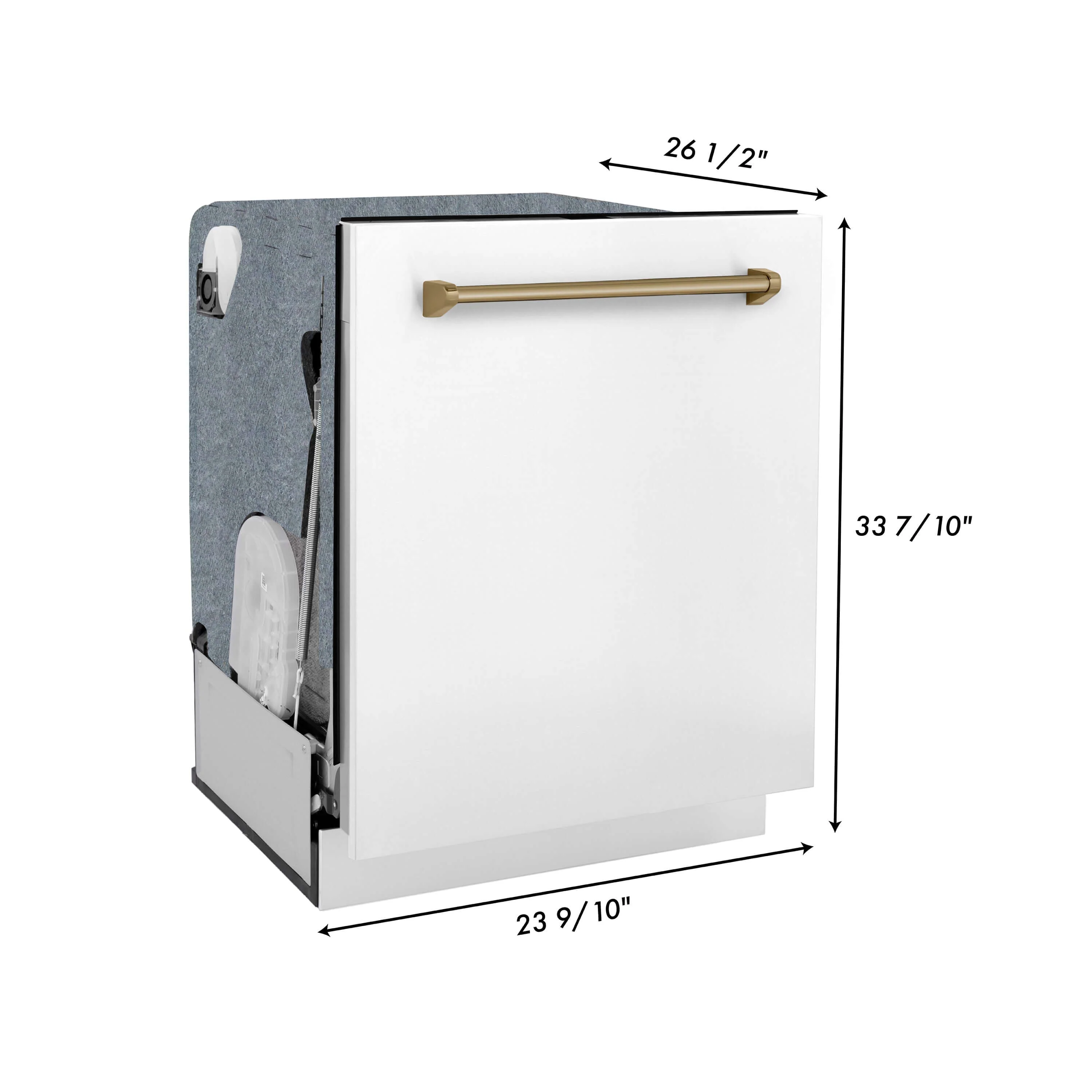 ZLINE Autograph Edition 30 in. Kitchen Package with Stainless Steel Dual Fuel Range with White Matte Door, Range Hood and Dishwasher with Champagne Bronze Accents (3AKP-RAWMRHDWM30-CB) - Image 24