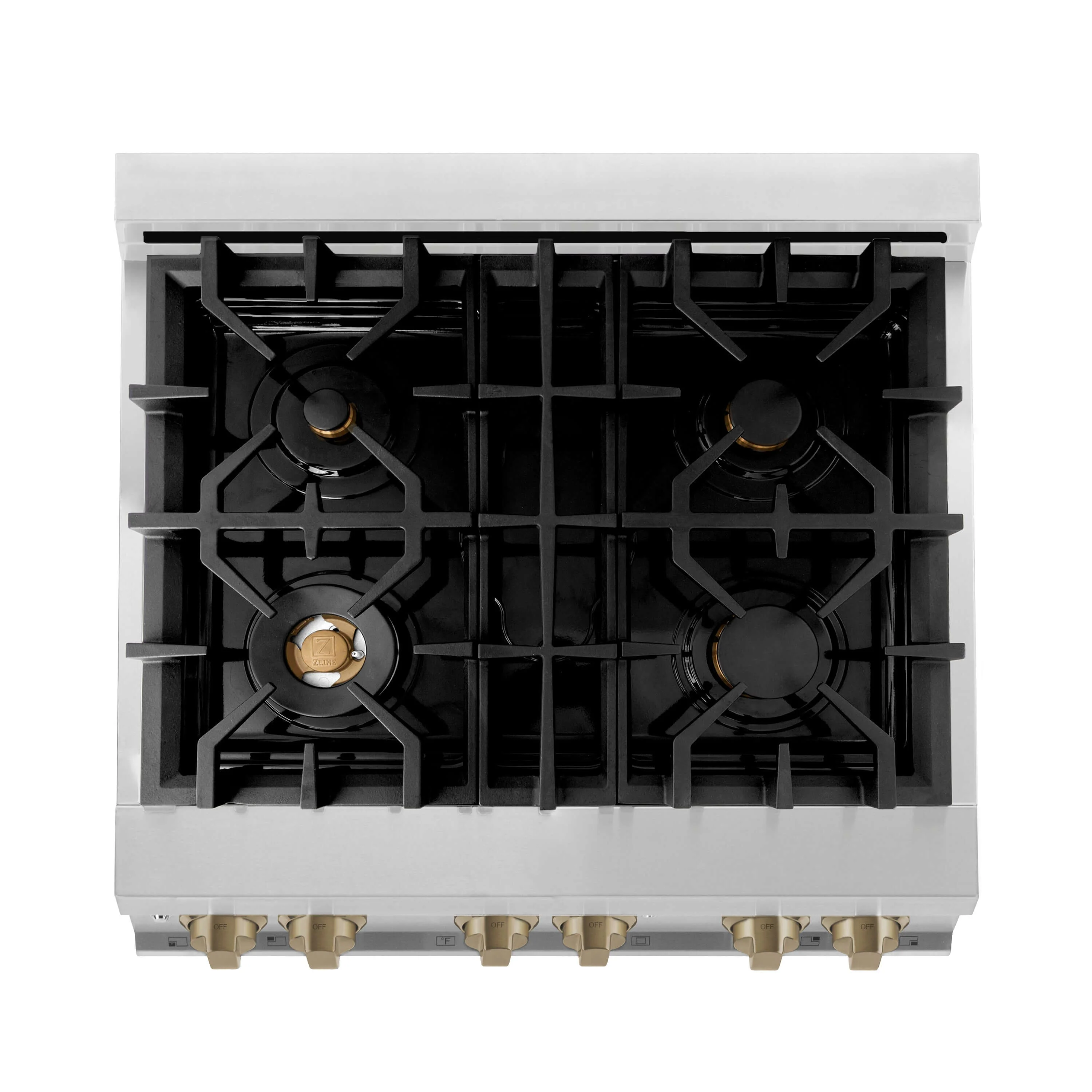 ZLINE Autograph Edition 30 in. Kitchen Package with Stainless Steel Dual Fuel Range with White Matte Door, Range Hood and Dishwasher with Champagne Bronze Accents (3AKP-RAWMRHDWM30-CB) - Image 6