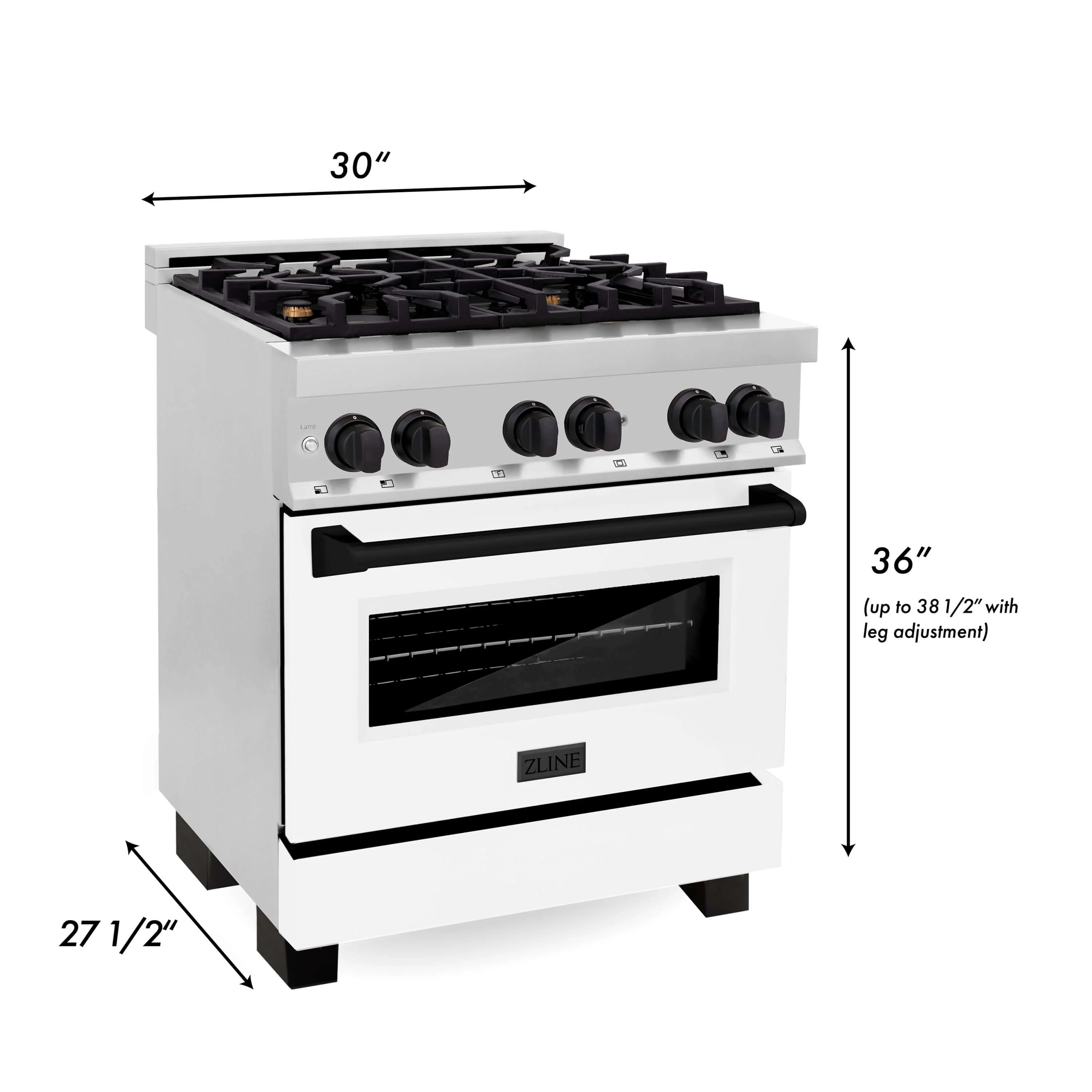 ZLINE Autograph Edition 30 in. Kitchen Package with Stainless Steel Dual Fuel Range with White Matte Door and Range Hood with Matte Black Accents (2AKP-RAWMRH30-MB) - Image 8