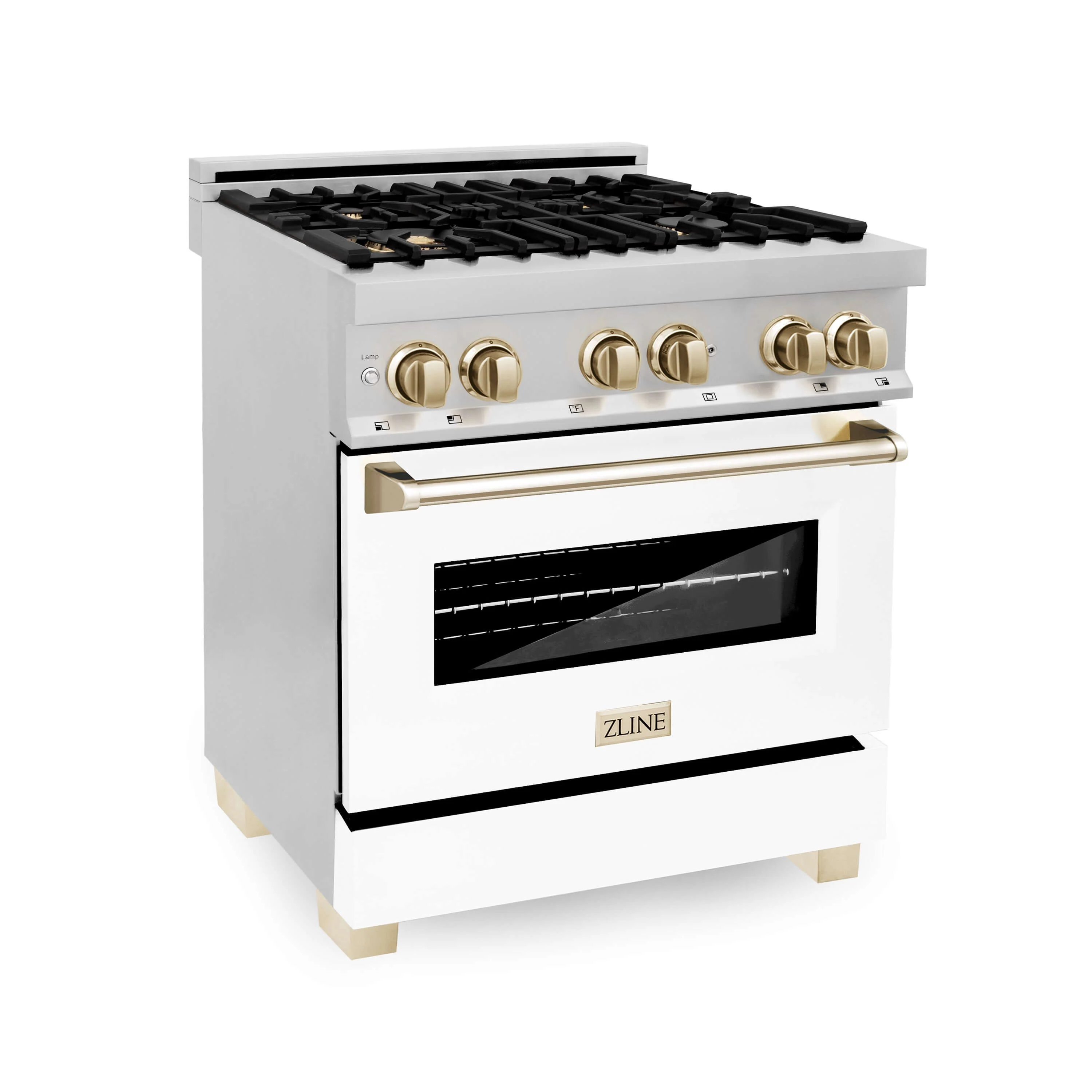 ZLINE Autograph Edition 30 in. Kitchen Package with Stainless Steel Dual Fuel Range with White Matte Door, Range Hood and Dishwasher with Polished Gold Accents (3AKP-RAWMRHDWM30-G) - Image 2