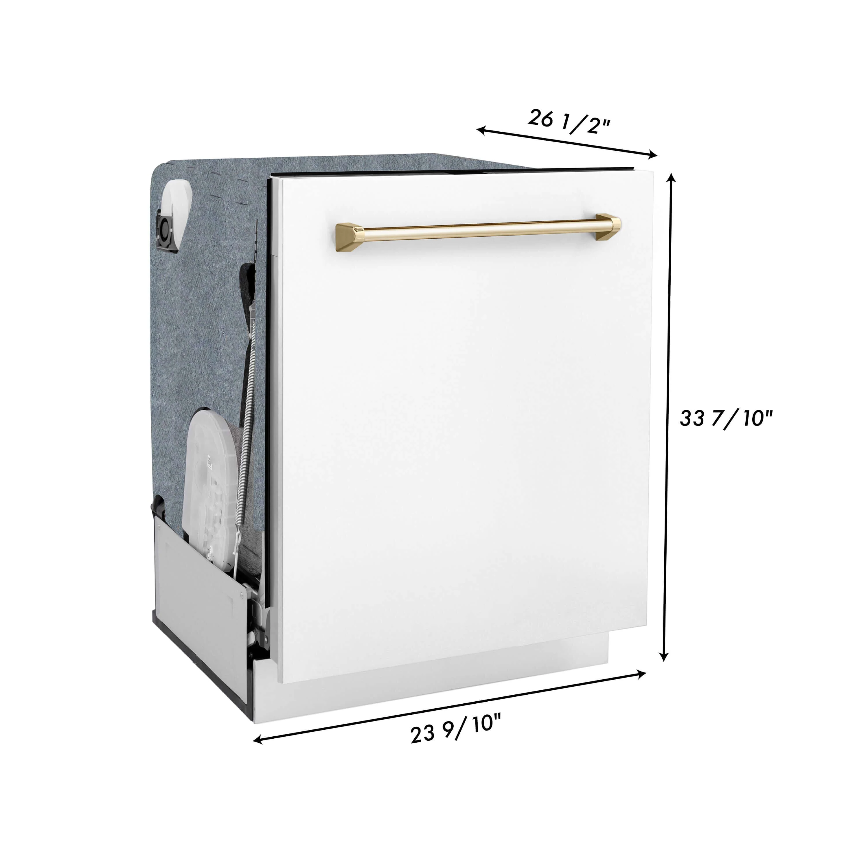 ZLINE Autograph Edition 30 in. Kitchen Package with Stainless Steel Dual Fuel Range with White Matte Door, Range Hood and Dishwasher with Polished Gold Accents (3AKP-RAWMRHDWM30-G) - Image 23