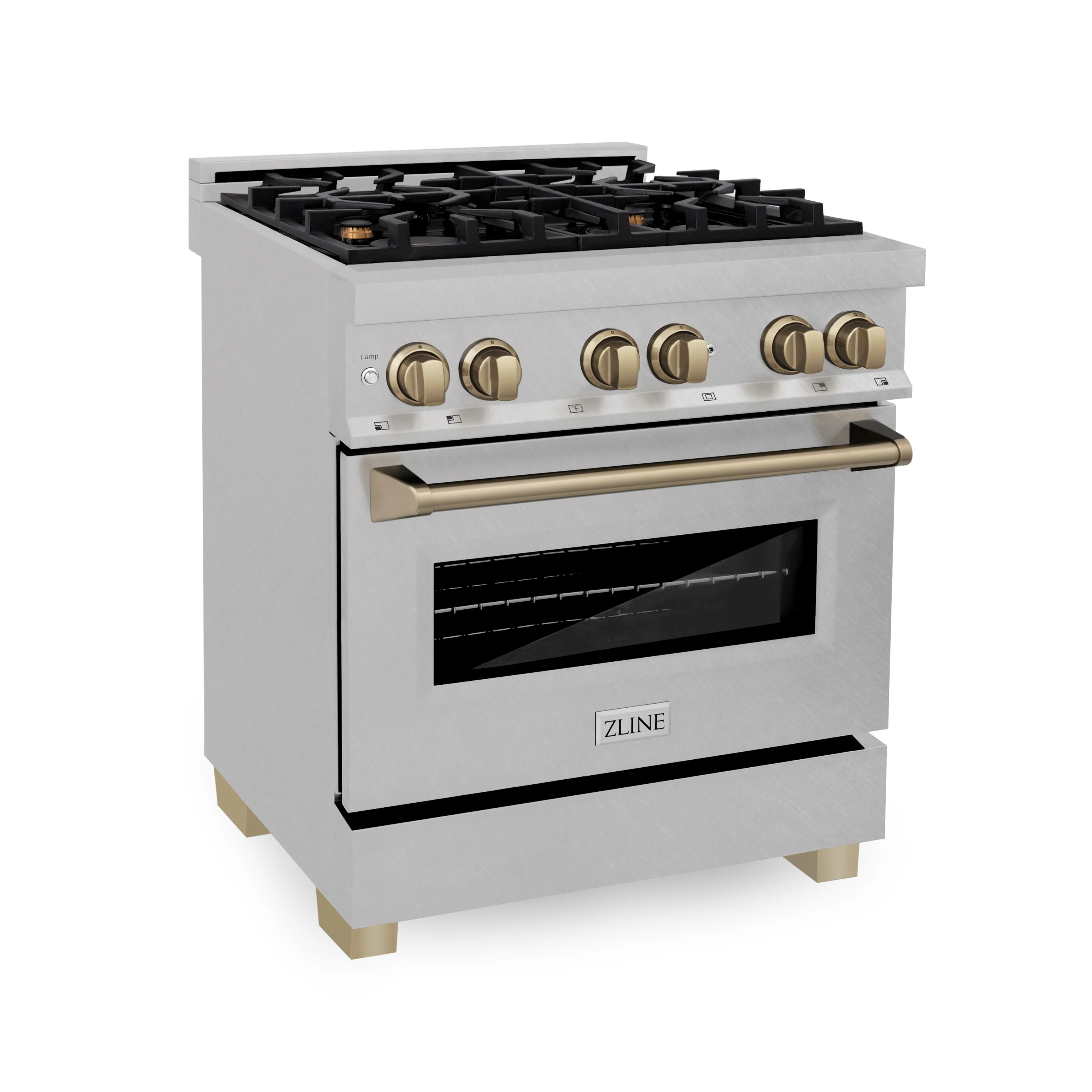 ZLINE Autograph Edition 30 in. 4.0 cu. ft. Legacy Dual Fuel Range with 4 Burner Gas Cooktop and Electric Convection Oven in Satin Stainless Steel and Champagne Bronze Accents (RASZ-SN-30-CB) - Image 3