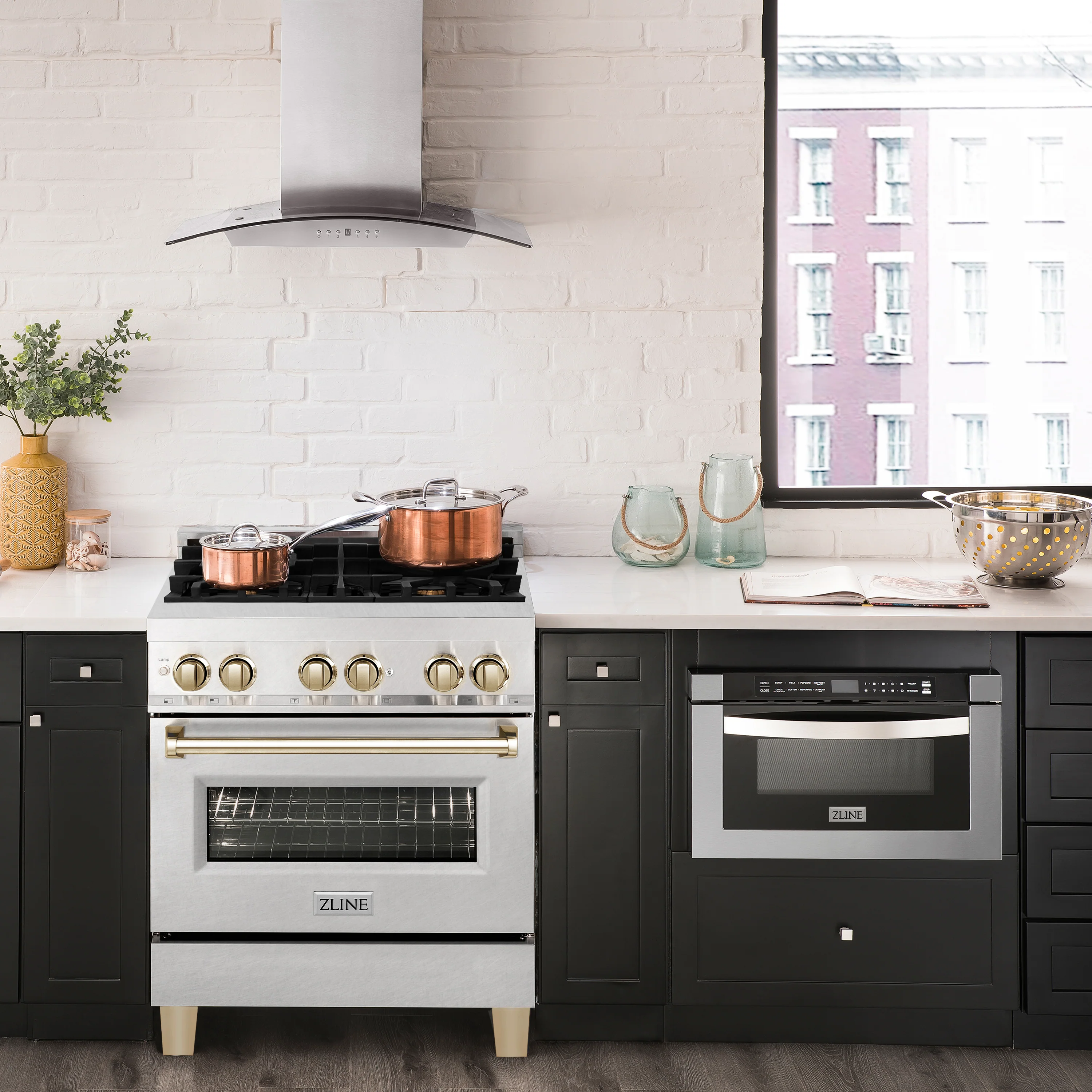 ZLINE Autograph Edition 30 in. 4.0 cu. ft. Legacy Dual Fuel Range with 4 Burner Gas Cooktop and Electric Convection Oven in Satin Stainless Steel and Polished Gold Accents (RASZ-SN-30-G) - Image 14