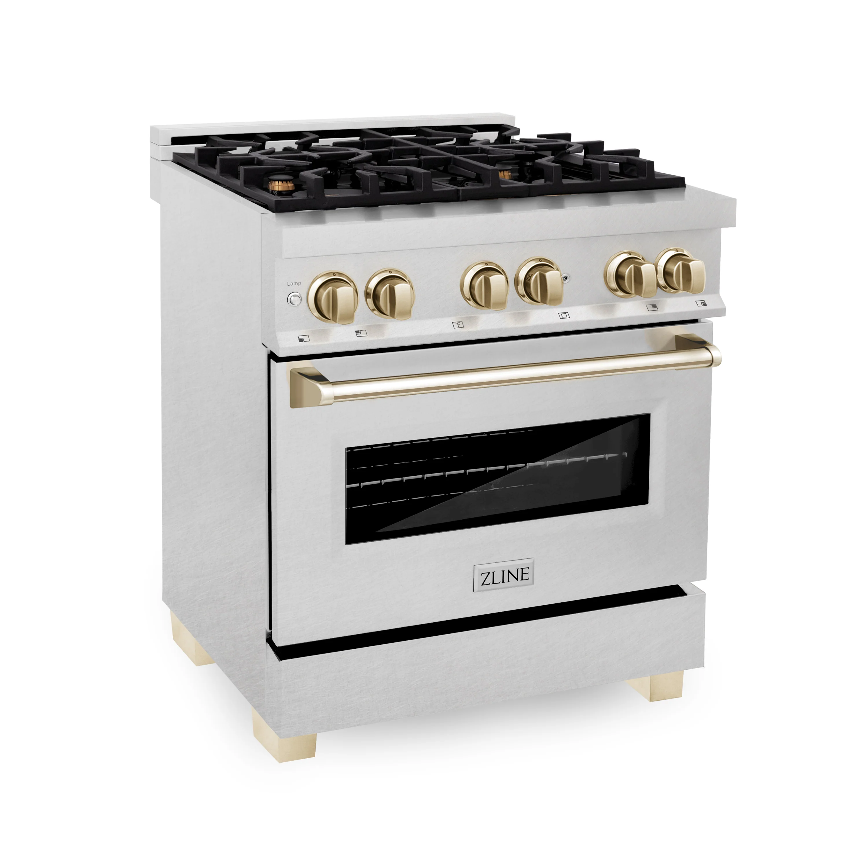 ZLINE Autograph Edition 30 in. 4.0 cu. ft. Legacy Dual Fuel Range with 4 Burner Gas Cooktop and Electric Convection Oven in Satin Stainless Steel and Polished Gold Accents (RASZ-SN-30-G) - Image 3