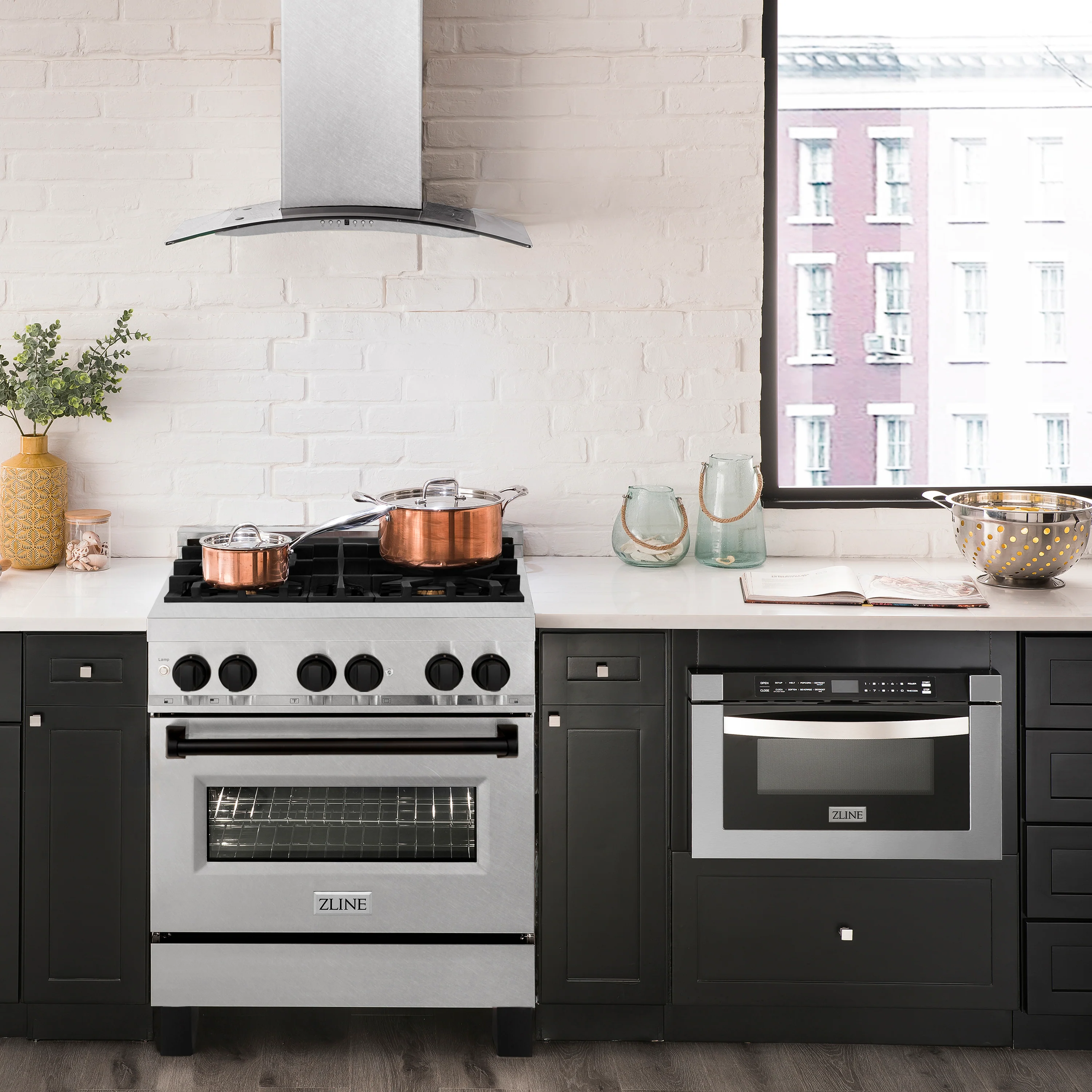 ZLINE Autograph Edition 30 in. 4.0 cu. ft. Legacy Dual Fuel Range with 4 Burner Gas Cooktop and Electric Convection Oven in Satin Stainless Steel and Matte Black Accents (RASZ-SN-30-MB) - Image 2