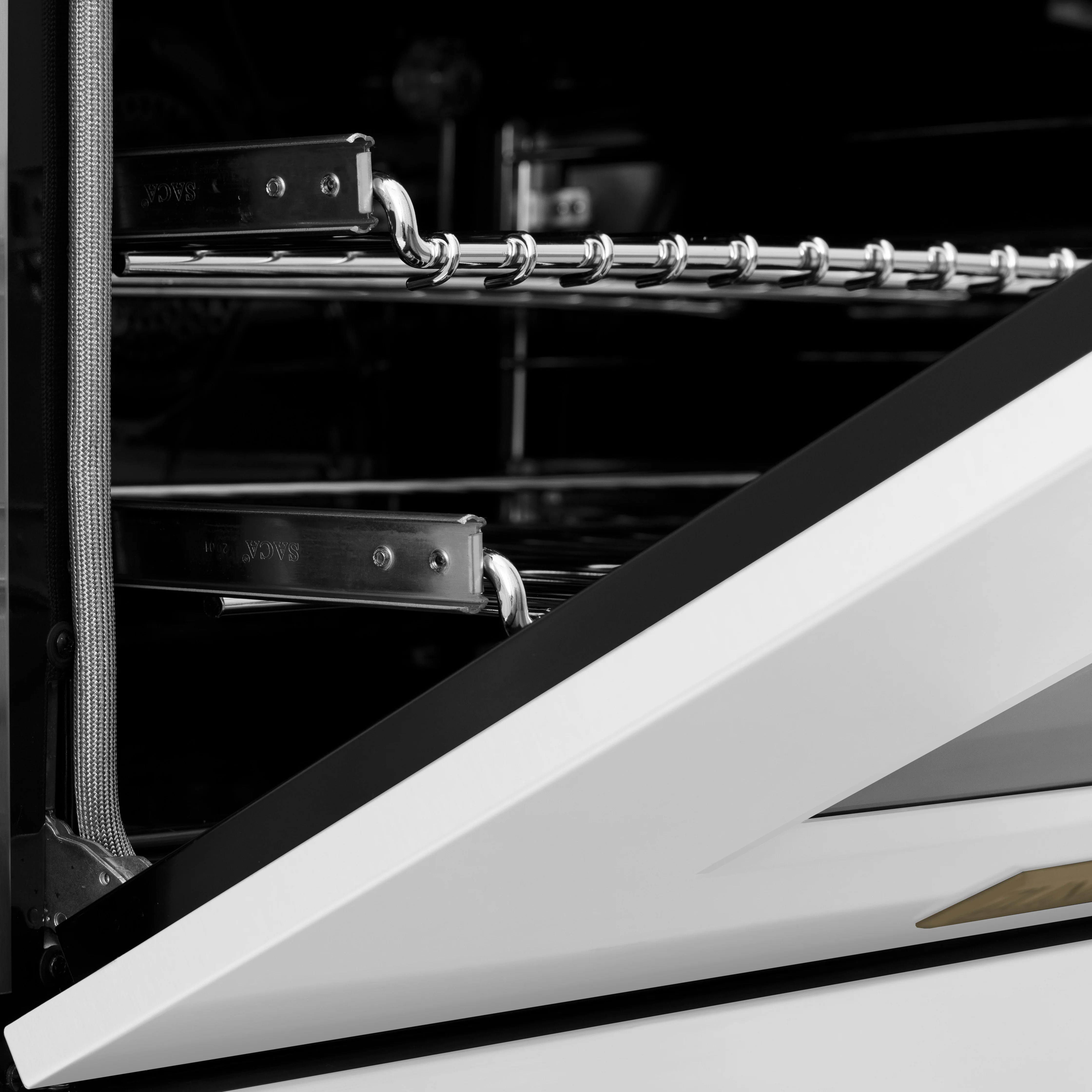 ZLINE Autograph Edition 30 in. 4.0 cu. ft. Legacy Dual Fuel Range with 4 Burner Gas Cooktop and Electric Convection Oven in Satin Stainless Steel with White Matte Door and Champagne Bronze Accents (RASZ-WM-30-CB) - Image 6