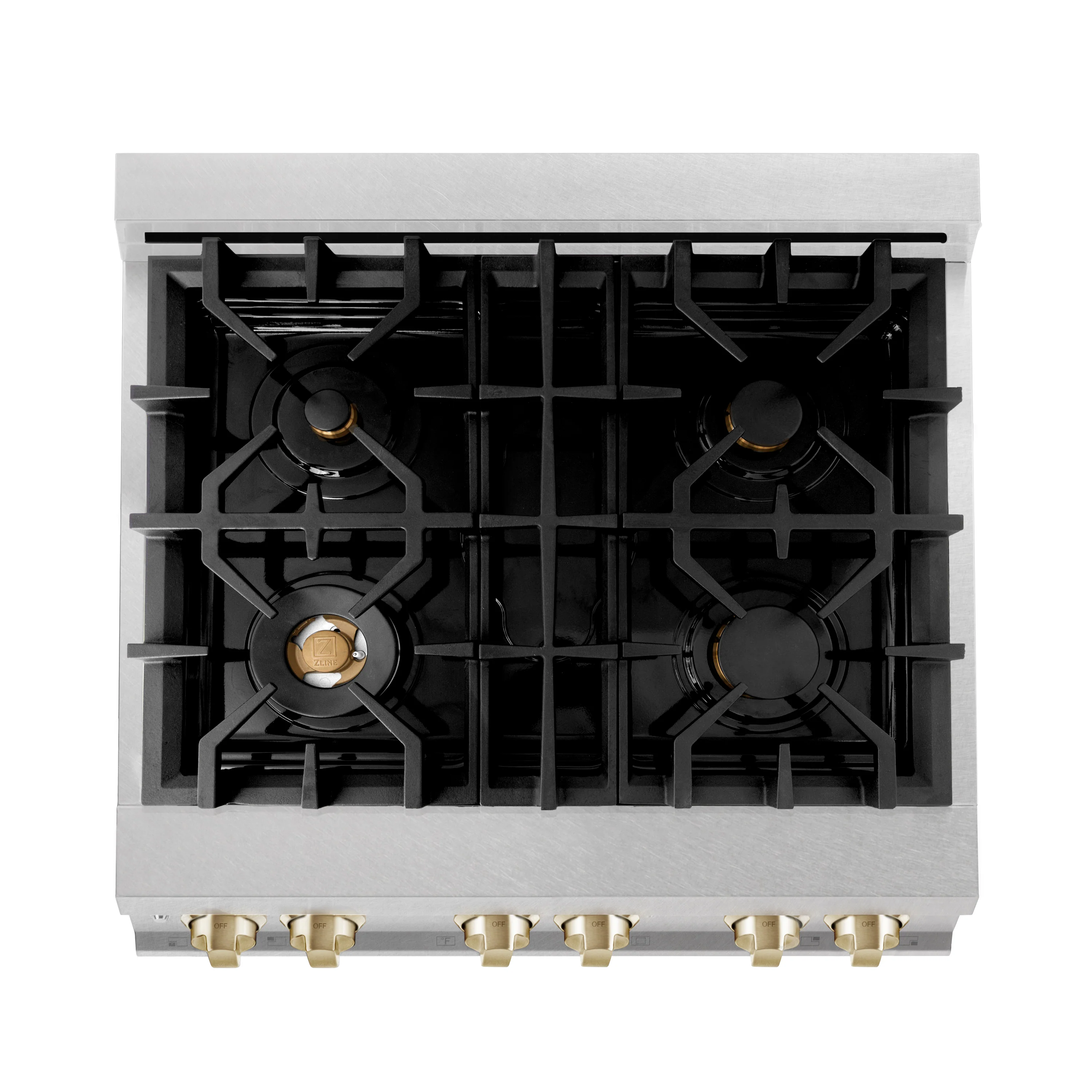ZLINE Autograph Edition 30 in. 4.0 cu. ft. Legacy Dual Fuel Range with 4 Burner Gas Cooktop and Electric Convection Oven in Satin Stainless Steel with White Matte Door and Polished Gold Accents (RASZ-WM-30-G) - Image 6