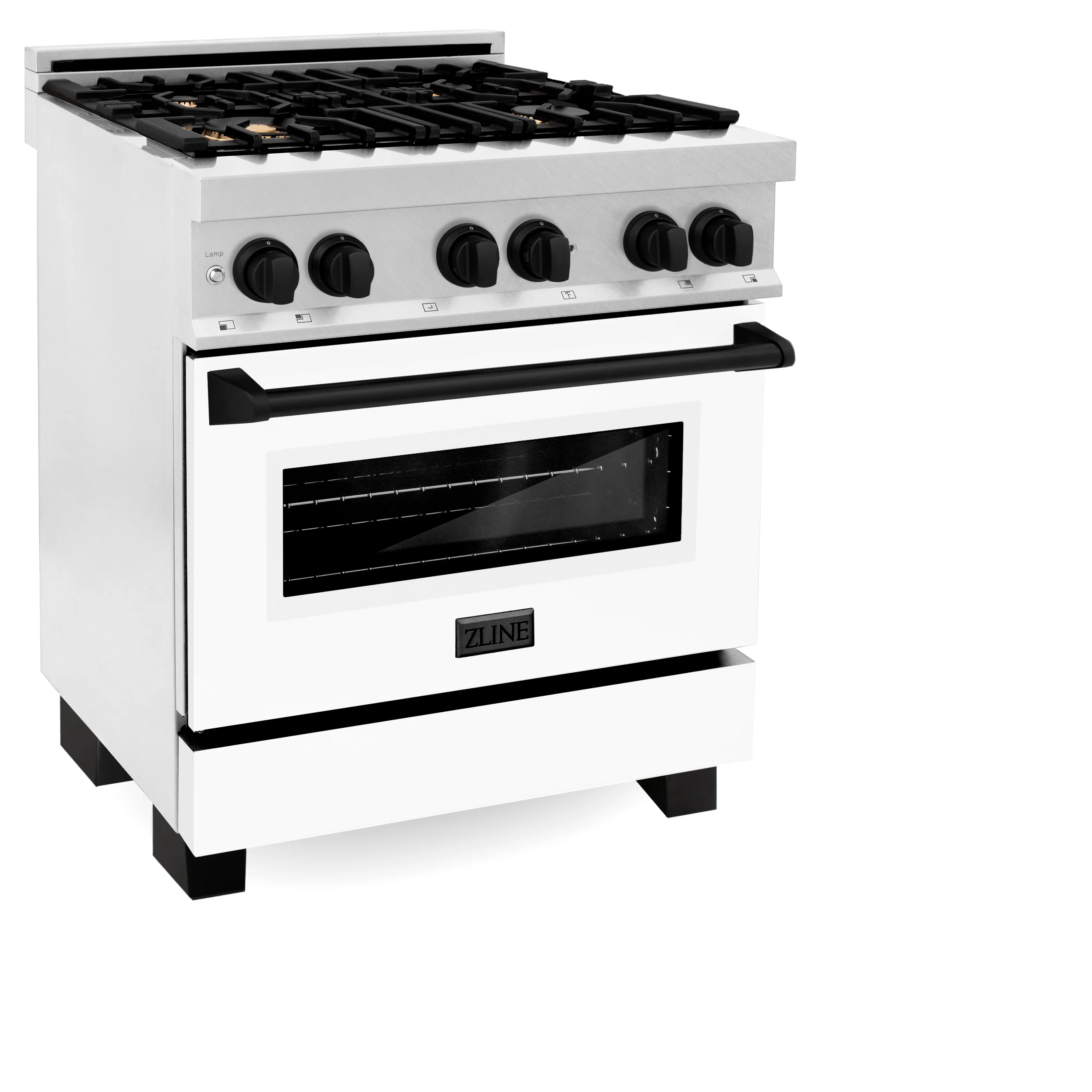 ZLINE Autograph Edition 30 in. 4.0 cu. ft. Legacy Dual Fuel Range with 4 Burner Gas Cooktop and Electric Convection Oven in Satin Stainless Steel with White Matte Door and Matte Black Accents (RASZ-WM-30-MB) - Image 3