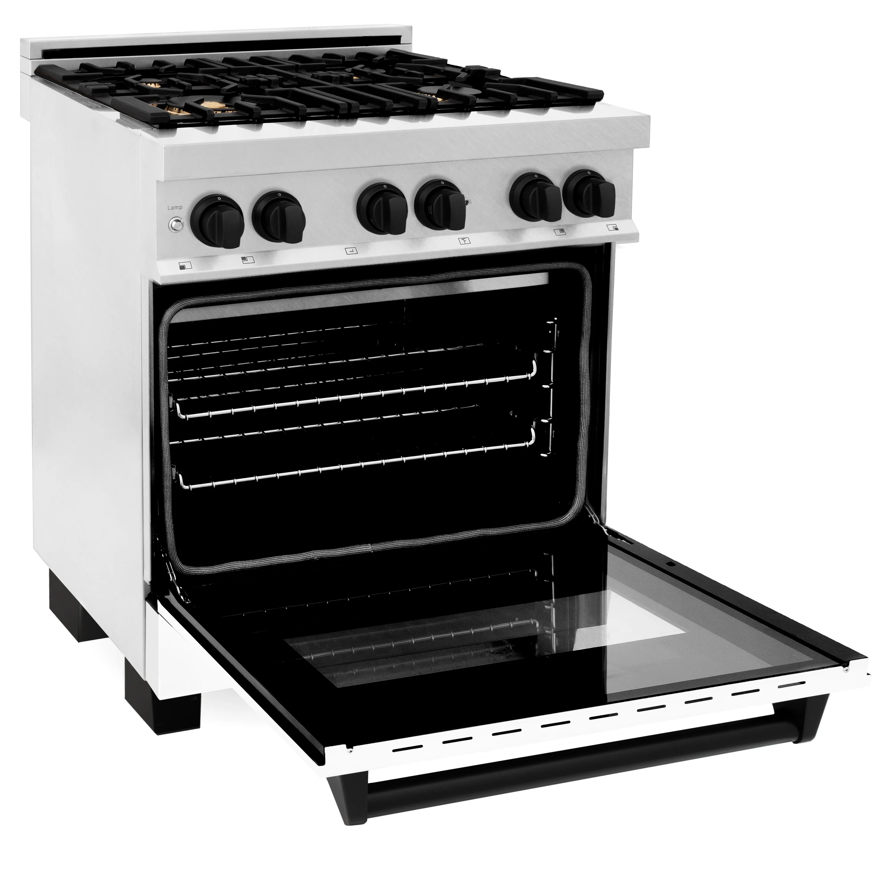 ZLINE Autograph Edition 30 in. 4.0 cu. ft. Legacy Dual Fuel Range with 4 Burner Gas Cooktop and Electric Convection Oven in Satin Stainless Steel with White Matte Door and Matte Black Accents (RASZ-WM-30-MB) - Image 5