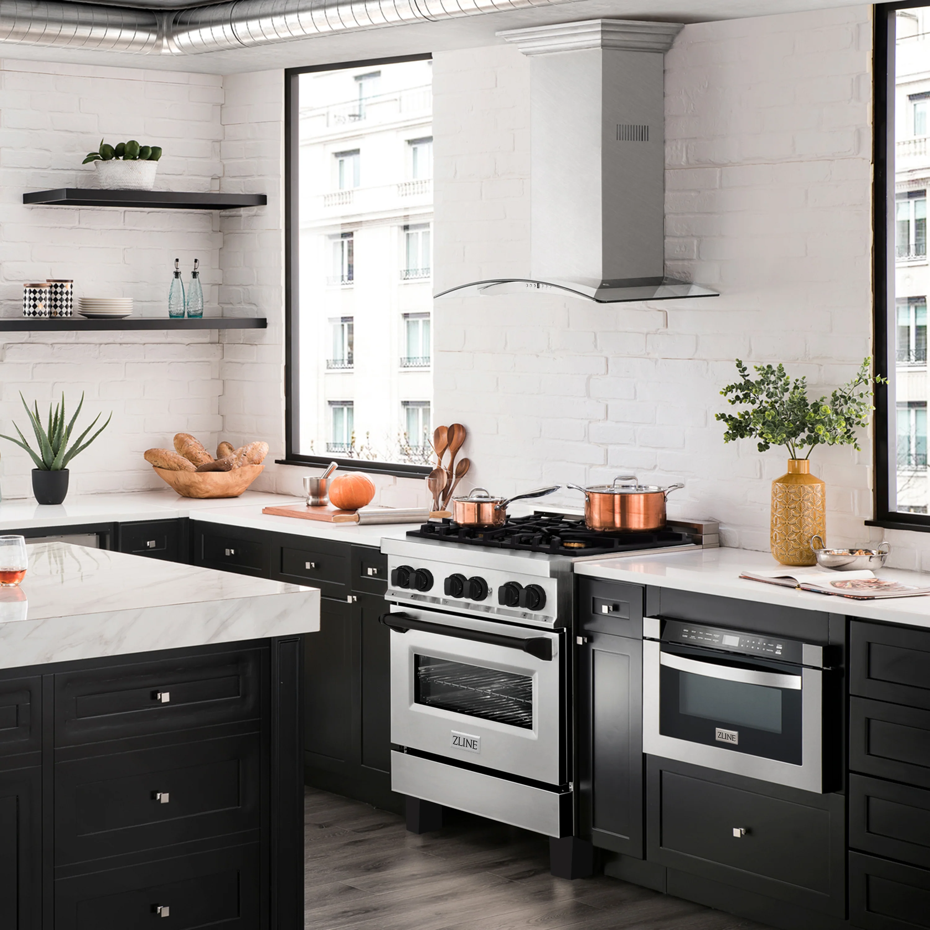 ZLINE Autograph Edition 30 in. 4.0 cu. ft. Legacy Dual Fuel Range with 4 Burner Gas Cooktop and Electric Convection Oven in Stainless Steel and Matte Black Accents (RAZ-30-MB) - Image 2