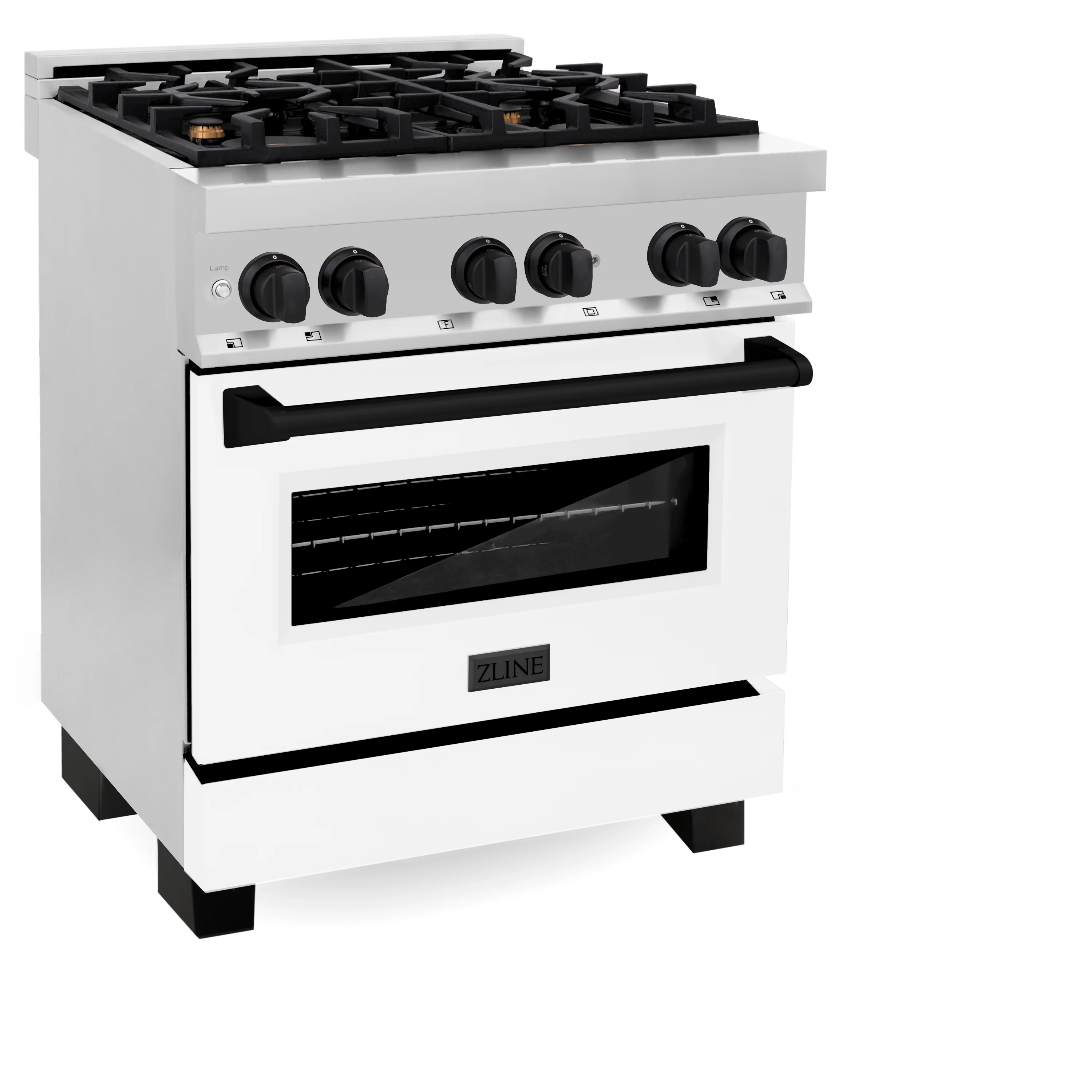 ZLINE Autograph Edition 30 in. 4.0 cu. ft. Legacy Dual Fuel Range with 4 Burner Gas Cooktop and Electric Convection Oven in Stainless Steel with White Matte Door and Matte Black Accents (RAZ-WM-30-MB) - Image 3