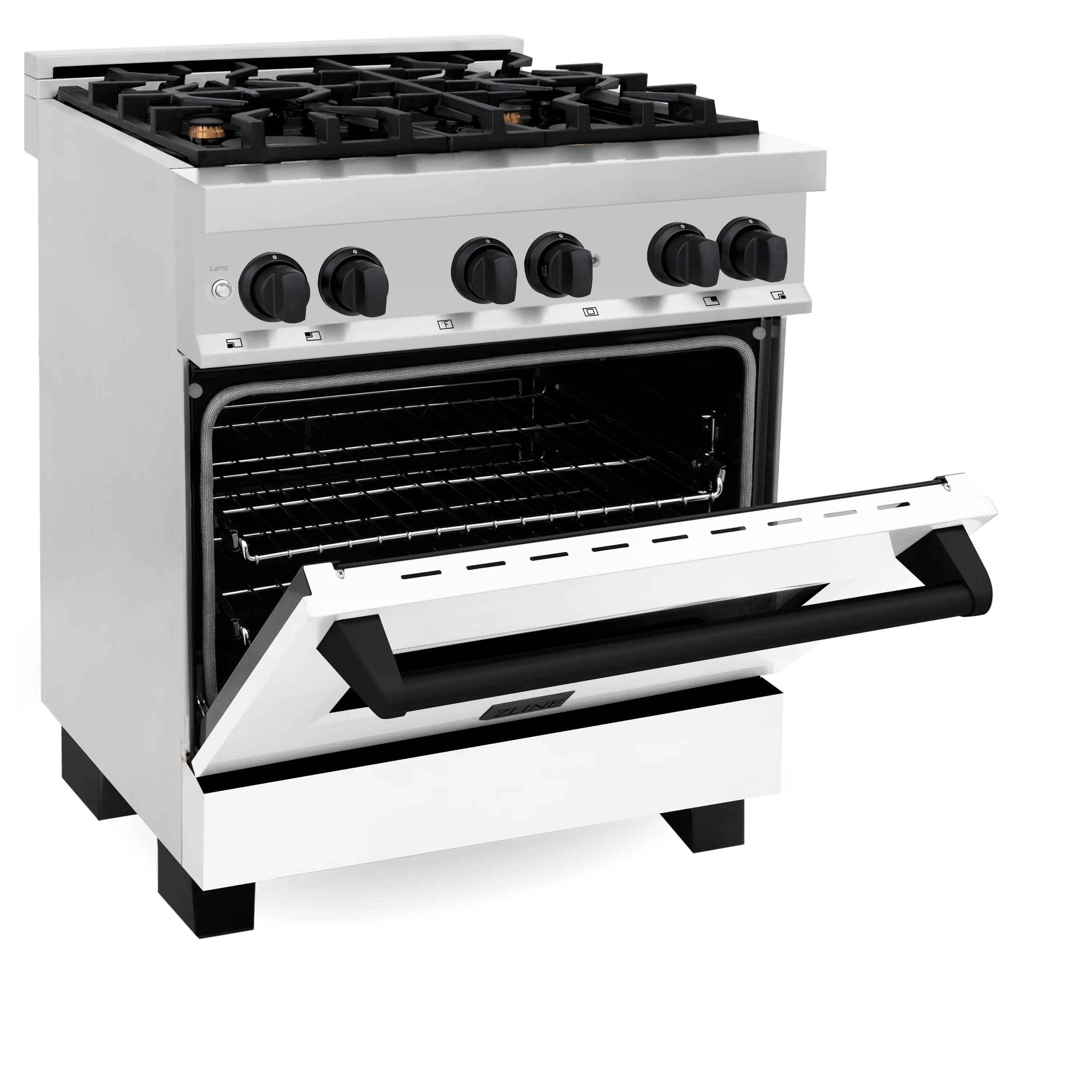ZLINE Autograph Edition 30 in. 4.0 cu. ft. Legacy Dual Fuel Range with 4 Burner Gas Cooktop and Electric Convection Oven in Stainless Steel with White Matte Door and Matte Black Accents (RAZ-WM-30-MB) - Image 4