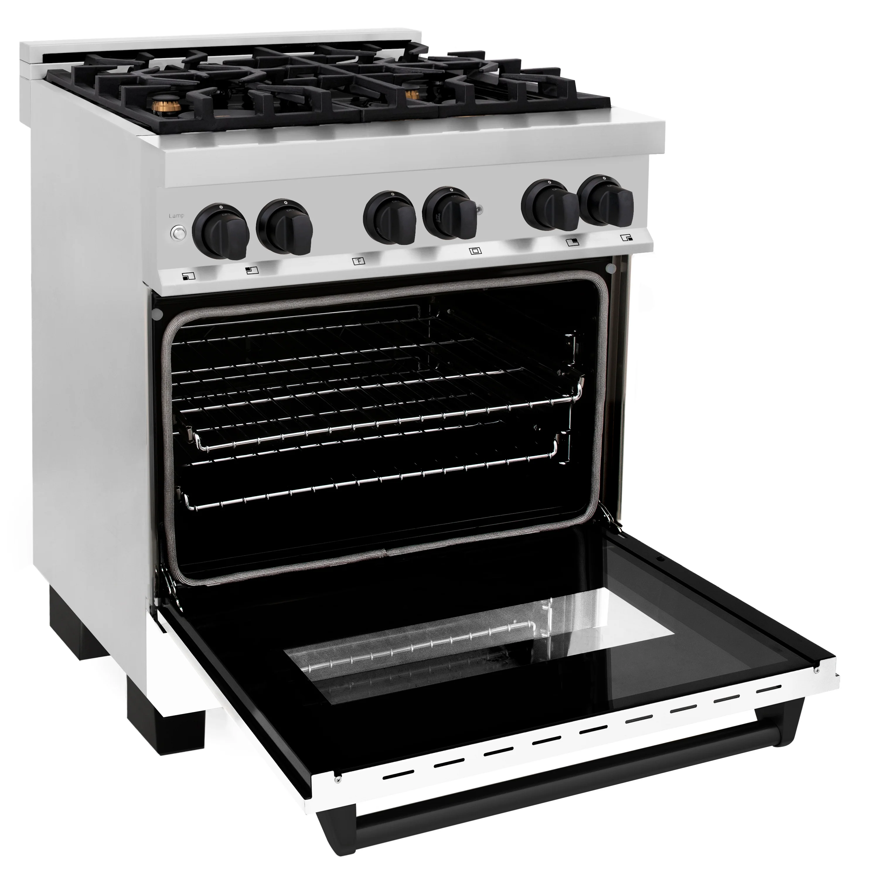 ZLINE Autograph Edition 30 in. 4.0 cu. ft. Legacy Dual Fuel Range with 4 Burner Gas Cooktop and Electric Convection Oven in Stainless Steel with White Matte Door and Matte Black Accents (RAZ-WM-30-MB) - Image 5
