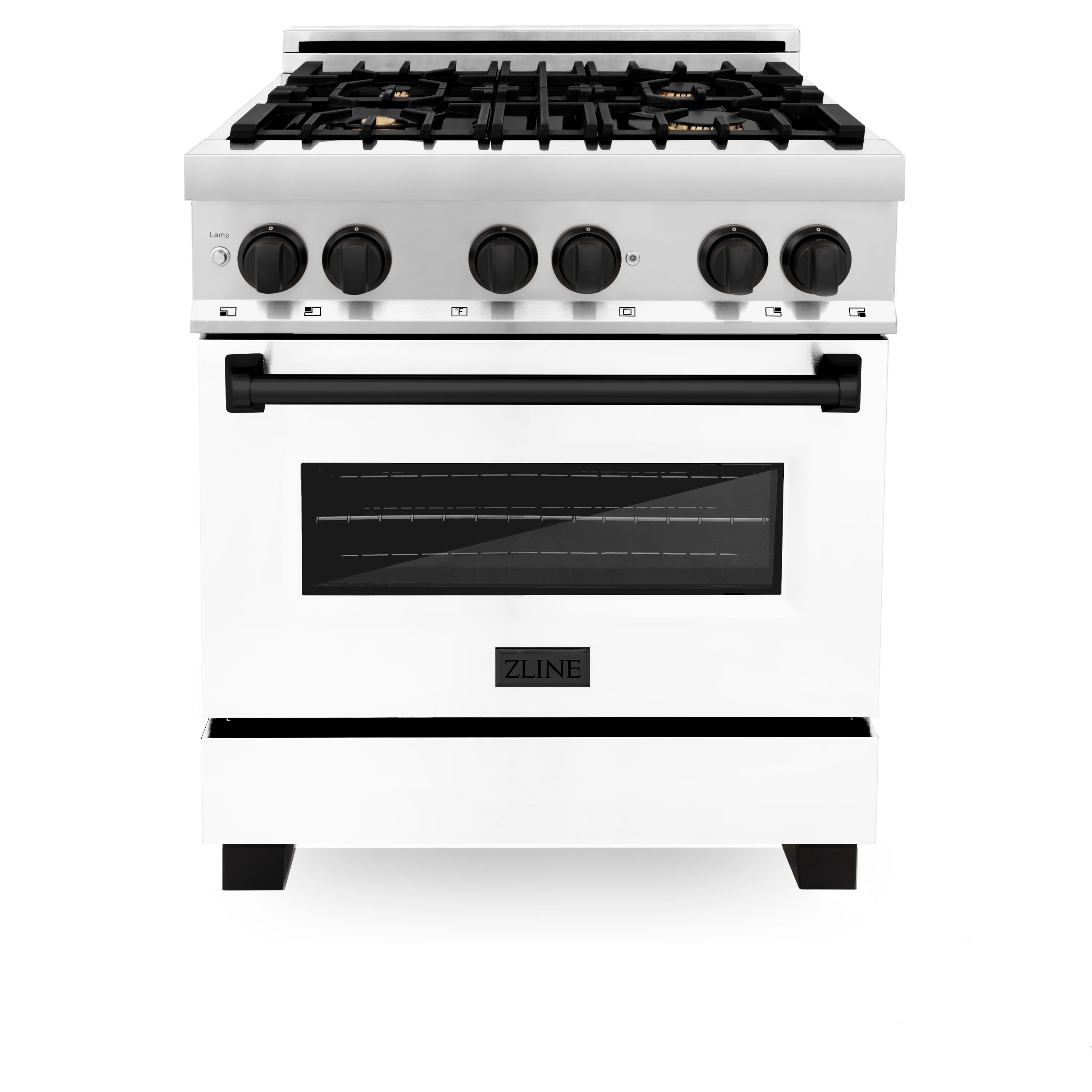 ZLINE Autograph Edition 30 in. 4.0 cu. ft. Legacy Dual Fuel Range with 4 Burner Gas Cooktop and Electric Convection Oven in Stainless Steel with White Matte Door and Matte Black Accents (RAZ-WM-30-MB) - Image 6