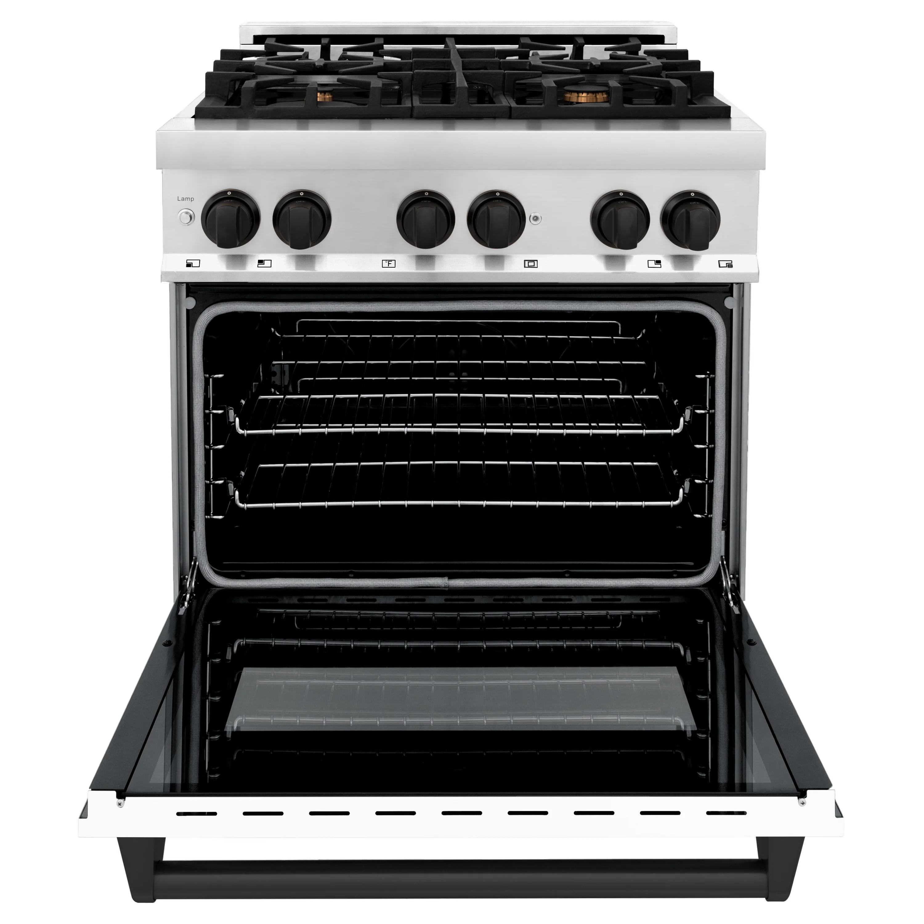 ZLINE Autograph Edition 30 in. 4.0 cu. ft. Legacy Dual Fuel Range with 4 Burner Gas Cooktop and Electric Convection Oven in Stainless Steel with White Matte Door and Matte Black Accents (RAZ-WM-30-MB) - Image 9