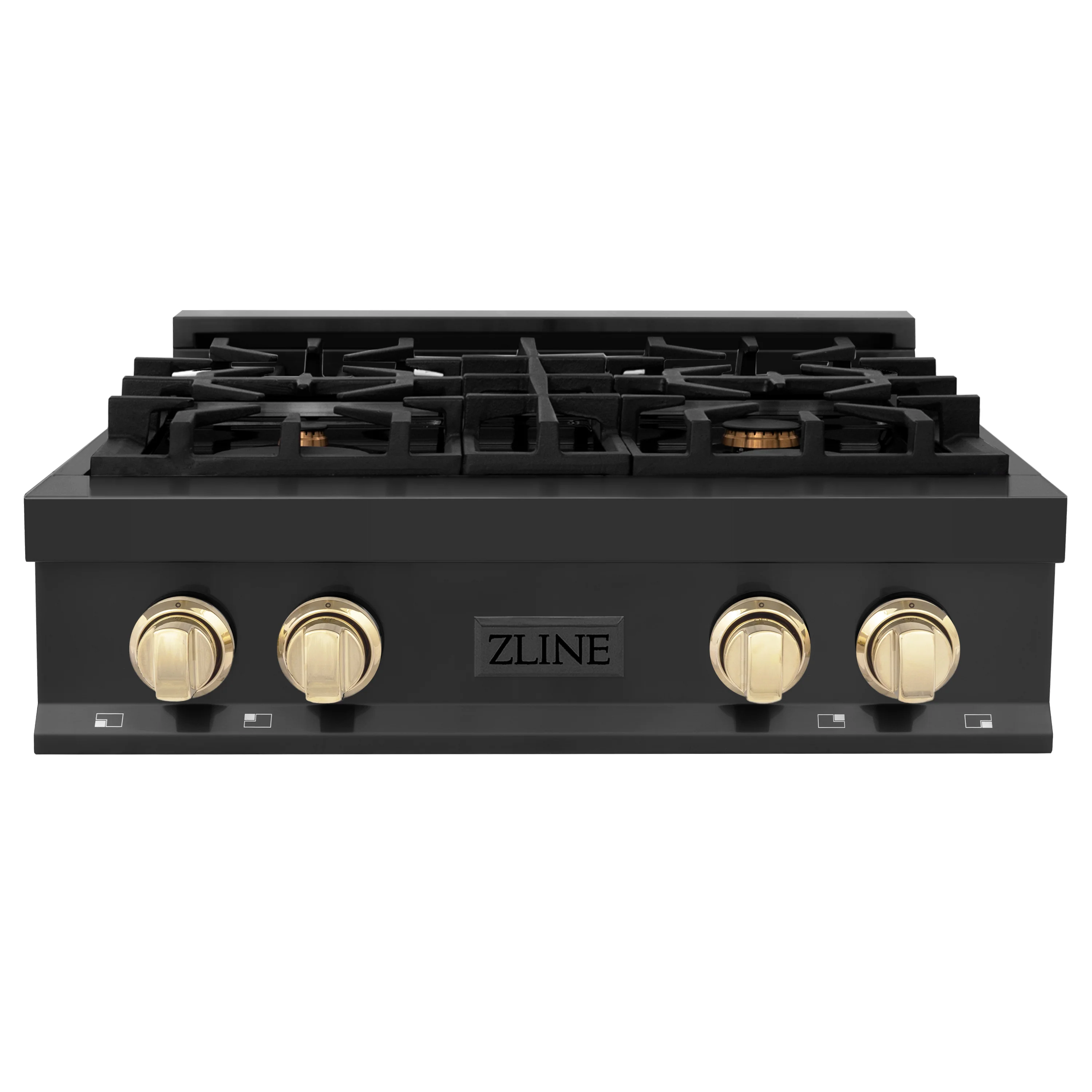 ZLINE Autograph Edition 30 in. Classic Gas Rangetop with 4 Burners and Porcelain Cooktop in Black Stainless Steel with Polished Gold Accents (RTBZ-30-G)