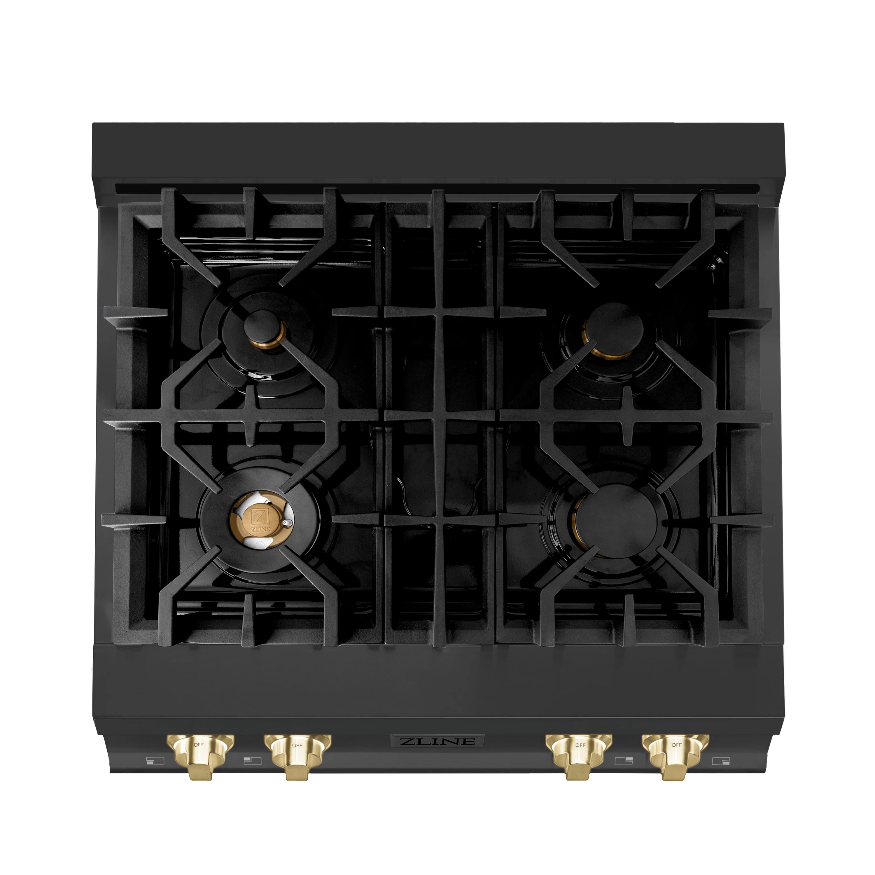 ZLINE Autograph Edition 30 in. Classic Gas Rangetop with 4 Burners and Porcelain Cooktop in Black Stainless Steel with Polished Gold Accents (RTBZ-30-G) - Image 5
