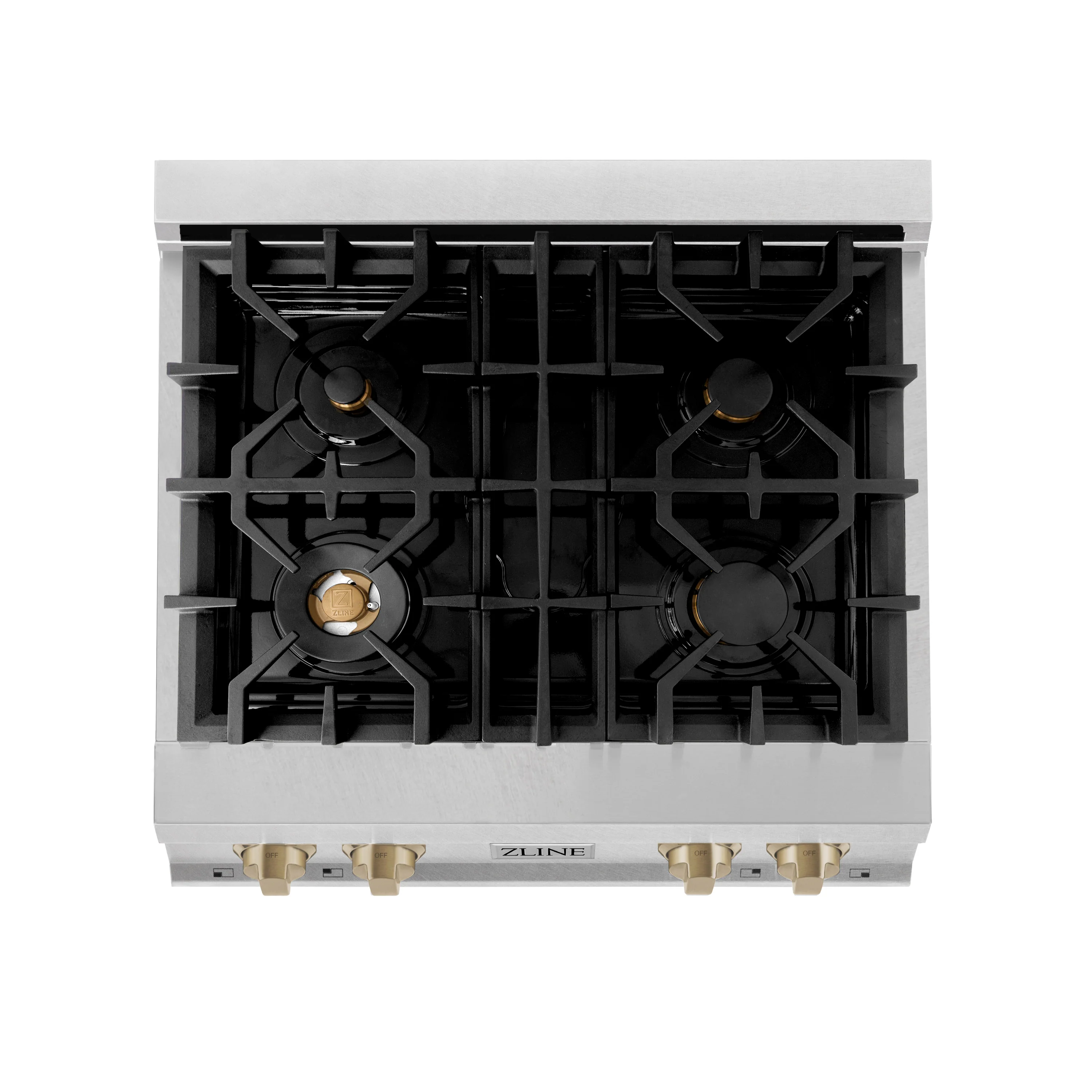 ZLINE Autograph Edition 30 in. Legacy Gas Rangetop with 4 Burners and Porcelain Cooktop in Satin Stainless Steel with Polished Gold Accents (RTSZ-30-G) - Image 5
