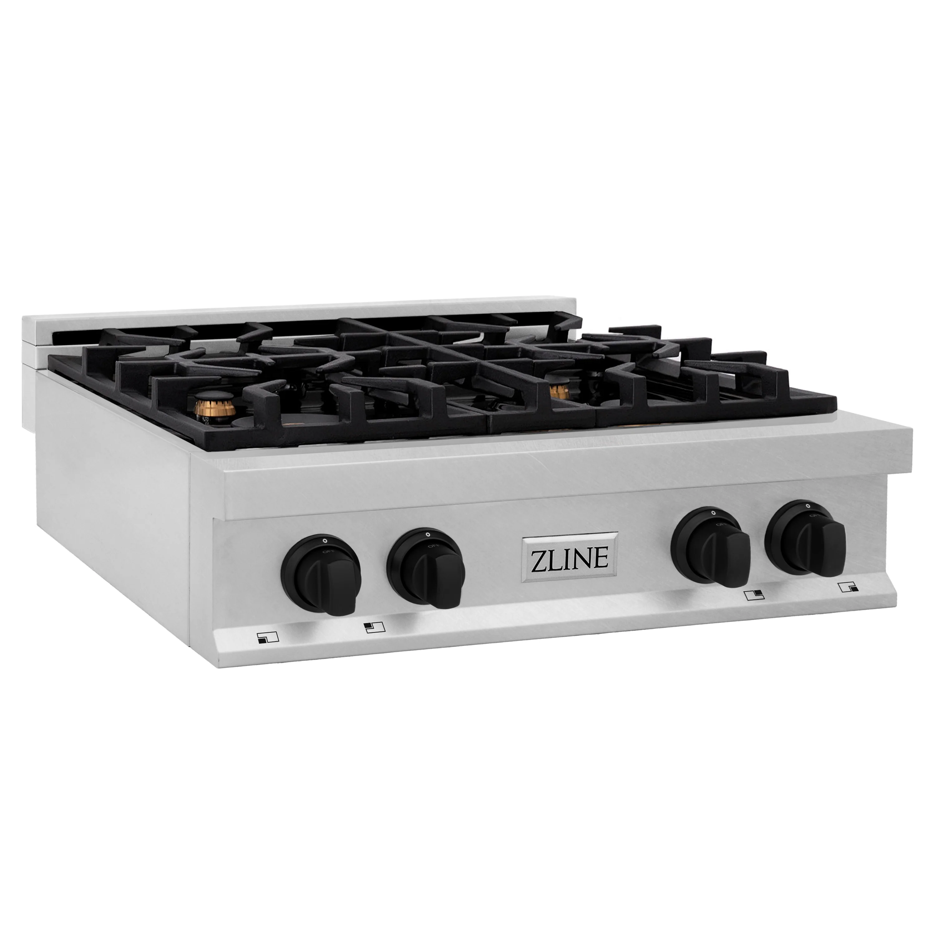ZLINE Autograph Edition 30 in. Legacy Gas Rangetop with 4 Burners and Porcelain Cooktop in Satin Stainless Steel with Matte Black Accents (RTSZ-30-MB) - Image 4