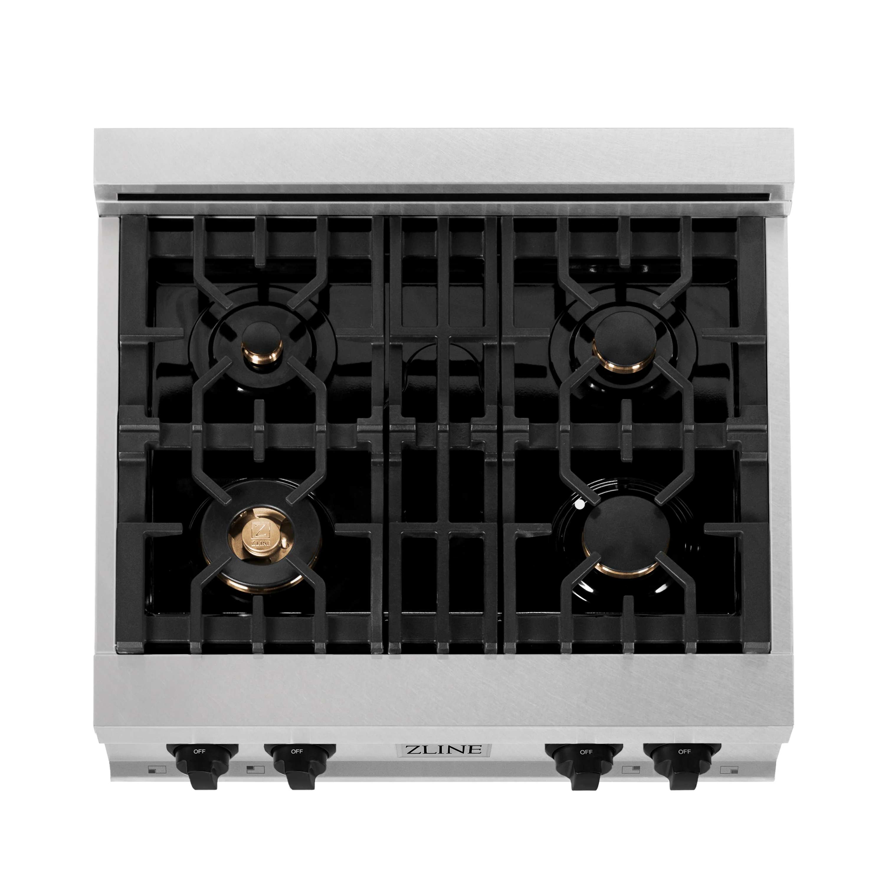 ZLINE Autograph Edition 30 in. Legacy Gas Rangetop with 4 Burners and Porcelain Cooktop in Satin Stainless Steel with Matte Black Accents (RTSZ-30-MB) - Image 5