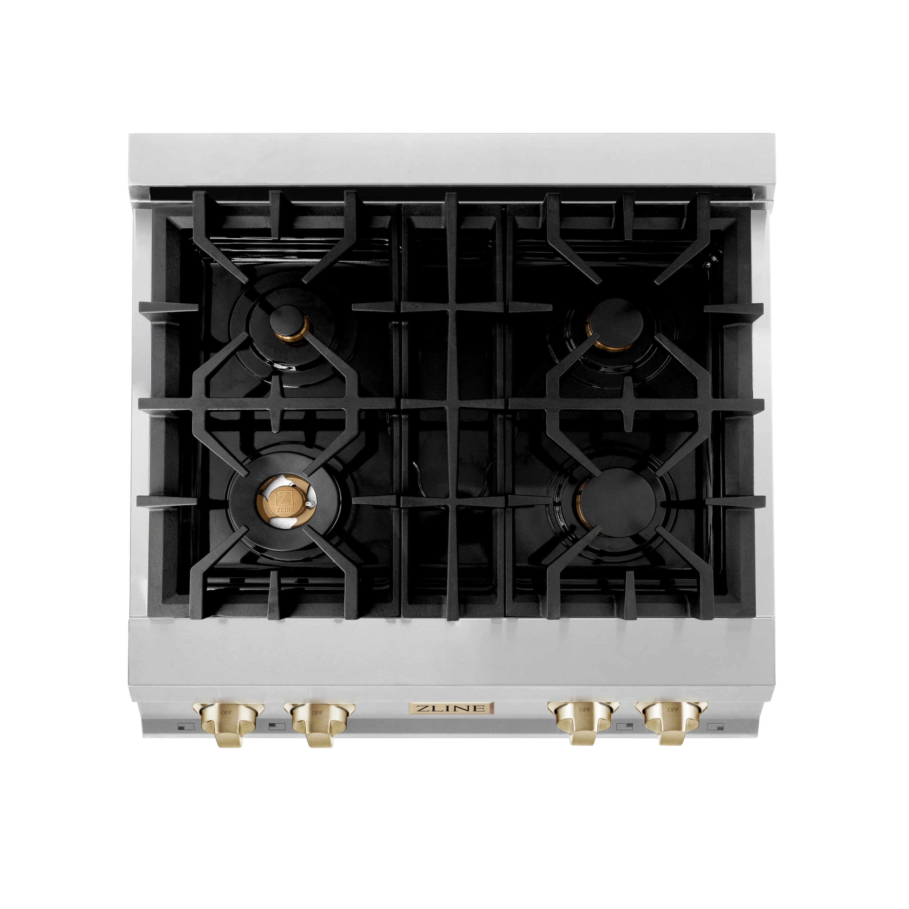 ZLINE Autograph Edition 30 in. Classic Gas Rangetop with 4 Burners and Porcelain Cooktop in Stainless Steel with Polished Gold Accents (RTZ-30-G) - Image 4