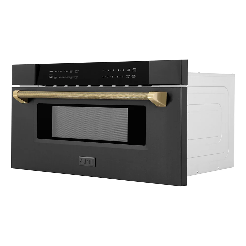 ZLINE Autograph Edition 30 in. 1.2 cu. ft. Built-in Microwave Drawer in Black Stainless Steel and Champagne Bronze Helix Handle (MWDZ-30-BS-KCB) - Image 3
