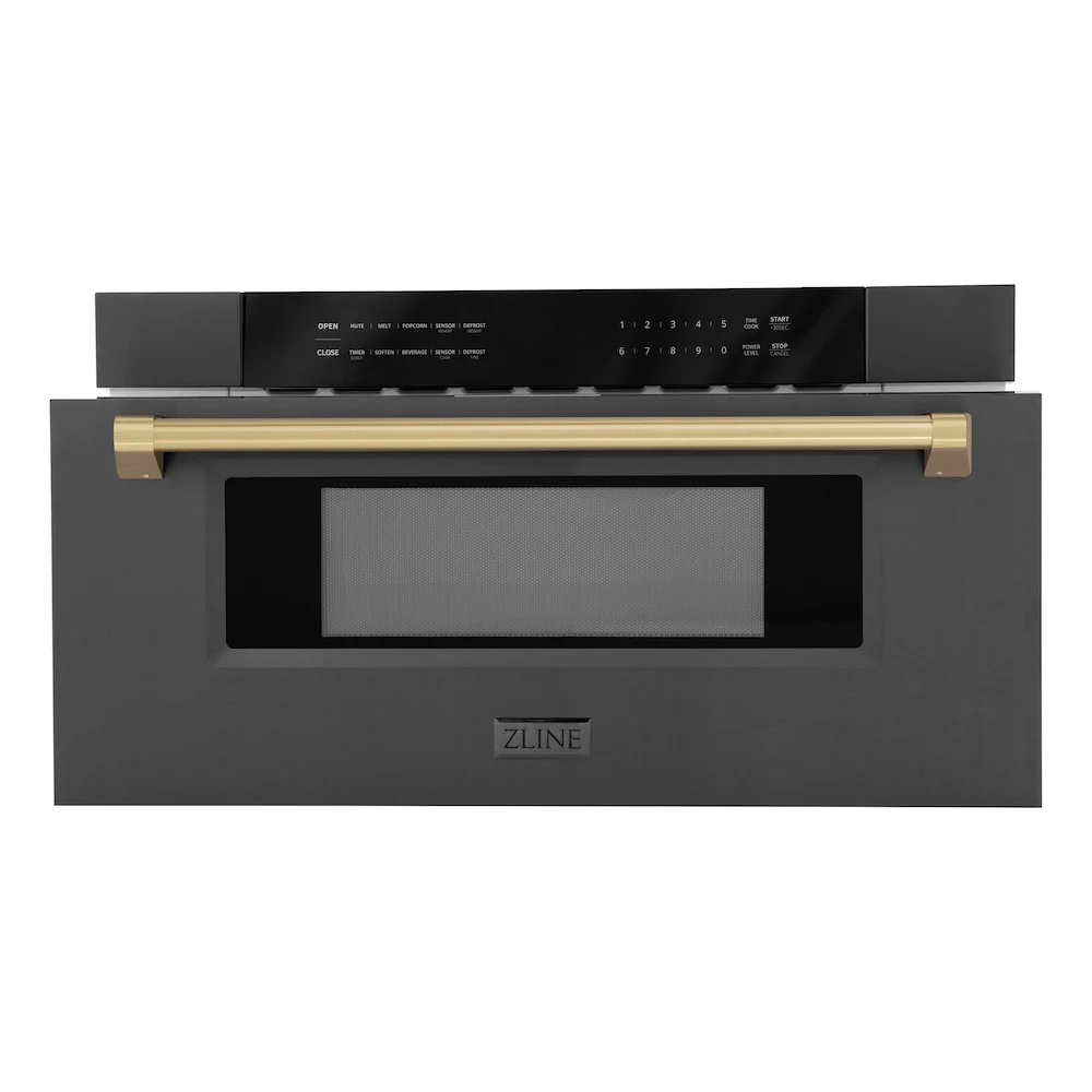 ZLINE Autograph Edition 30 in. 1.2 cu. ft. Built-in Microwave Drawer in Black Stainless Steel and Champagne Bronze Accents (MWDZ-30-BS-CB) - Image 4